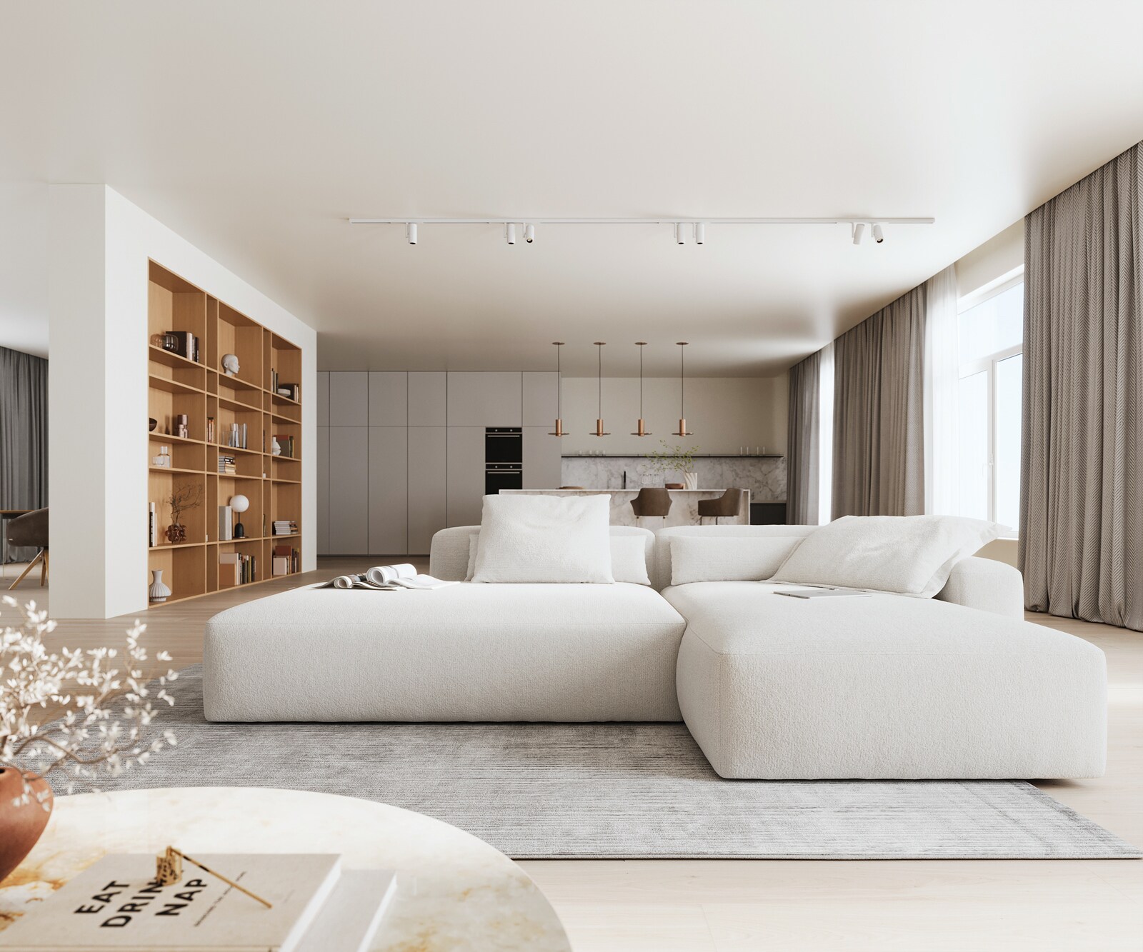 Ъглов диван Freestyle 310x200 cm Bouclé Soft Бежов шев 1