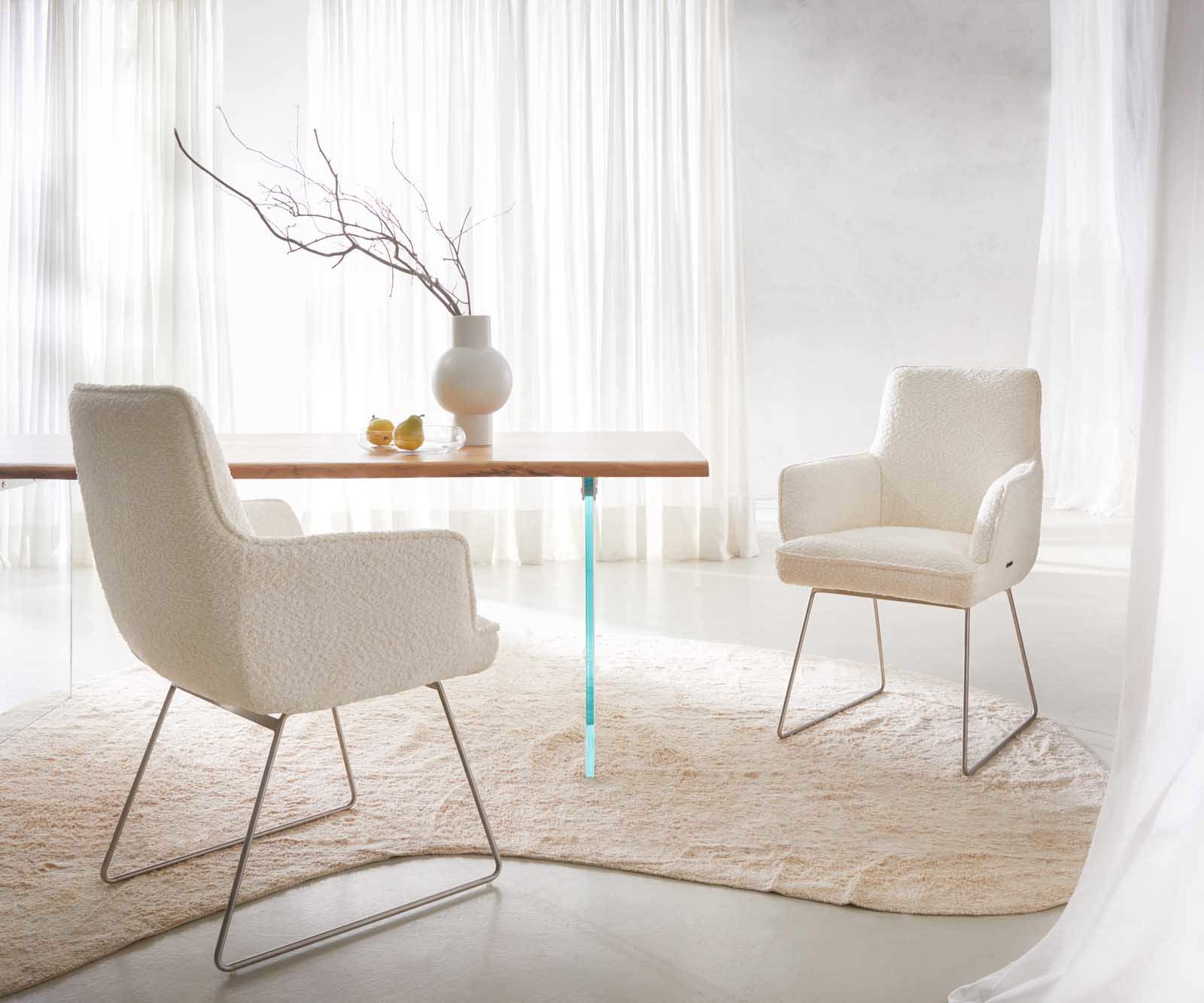 Стол Букле Бяло Извити крака Неръждаема стомана Покет пружина Heira-Flex 5 Стол Букле Бяло Извити крака Неръждаема стомана Покет пружина Heira-Flex 5