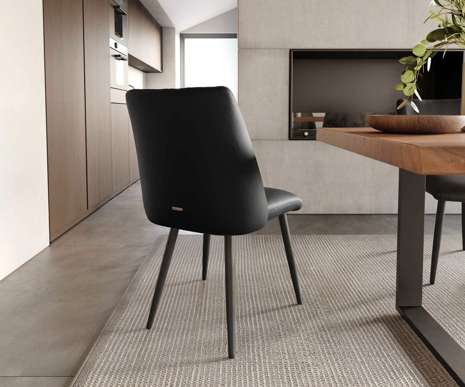 Трапезен стол Естествена кожа Черен 4 крака конични Черен Покет пружина Elso-Flex 3 Трапезен стол Естествена кожа Черен 4 крака конични Черен Покет пружина Elso-Flex 3