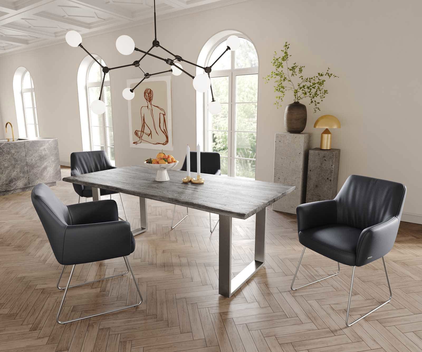 Стол Естествена кожа Черна Извити крака Неръждаема стомана Покет пружина Xana-Flex 4 Стол Естествена кожа Черна Извити крака Неръждаема стомана Покет пружина Xana-Flex 4