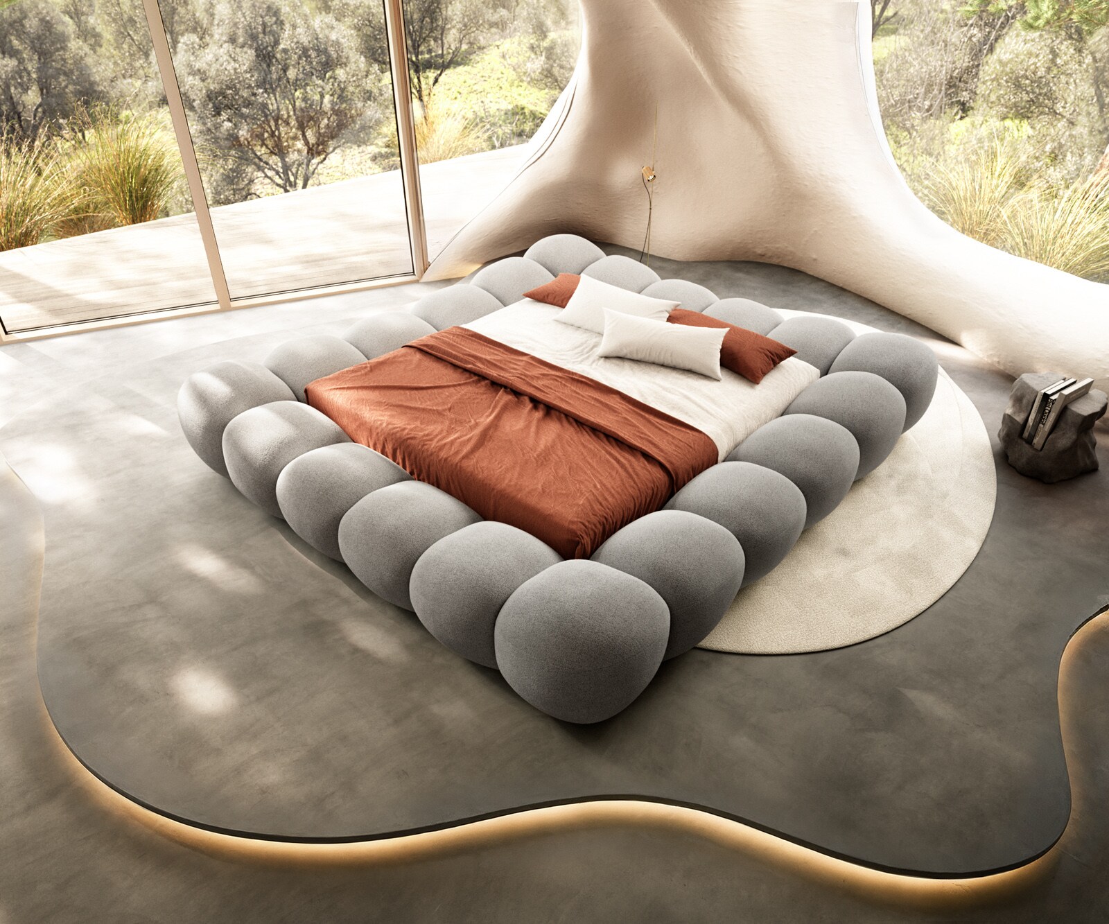 Тапицирана рамка за легло Perlla 180x200 cm текстурирана тъкан меко сиво 1