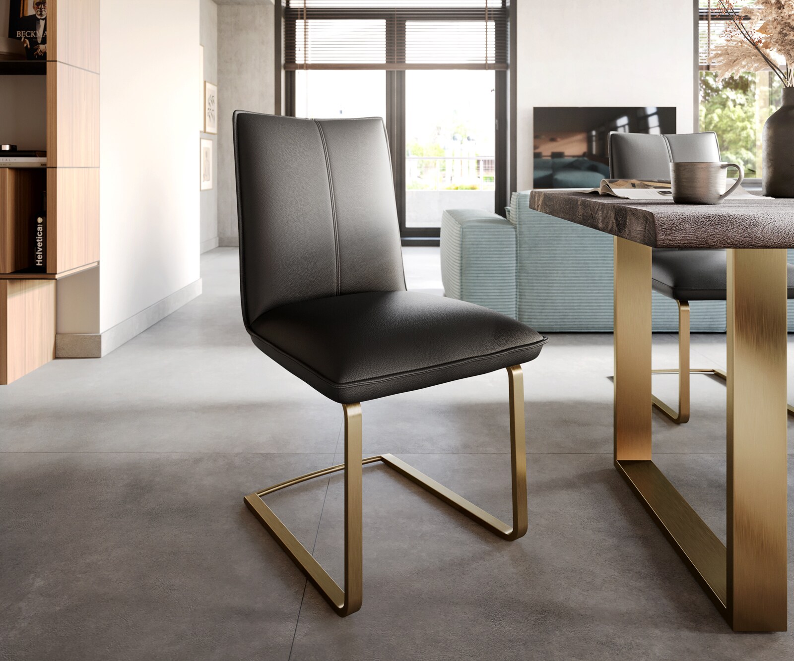 Люлеещ стол Естествена кожа Черен Конзолен крак плосък Злато  Покет пружина Lelio-Flex 1