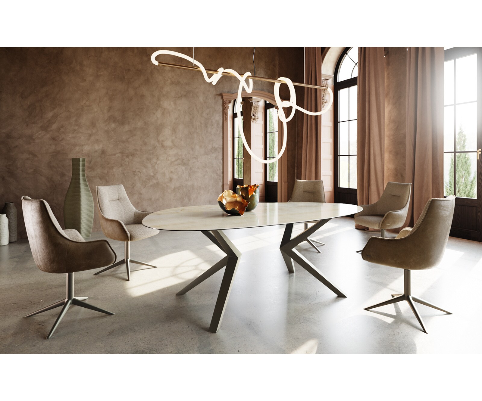 Edge Овална маса за хранене 220x120 керамика Iris FMG Onice Oro Zenthara ъглов метален ефект покритие титан 4 Edge Овална маса за хранене 220x120 керамика Iris FMG Onice Oro Zenthara ъглов метален ефект покритие титан 4