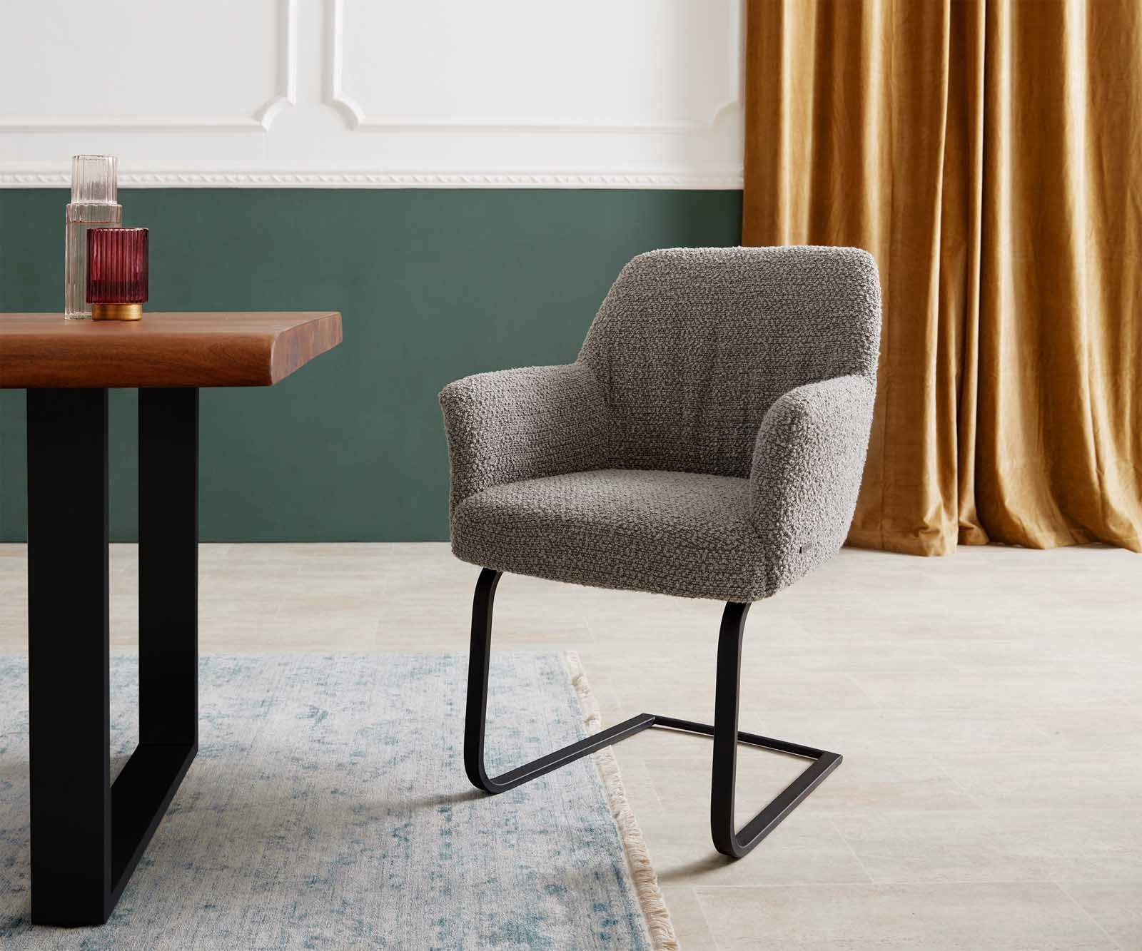 Люлеещ стол с подлакътници Букле Сребристо сив Конзолен крак плосък Черен Покет пружина Xana-Flex Люлеещ стол с подлакътници Букле Сребристо сив Конзолен крак плосък Черен Покет пружина Xana-Flex