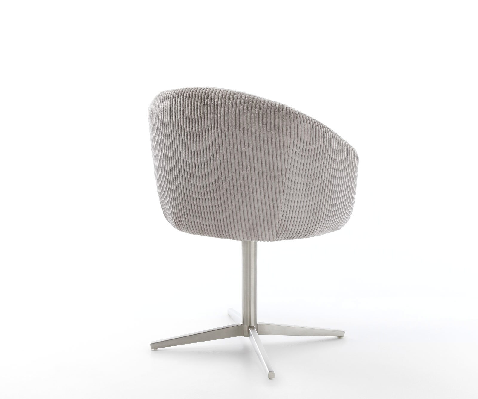 Врътящ се стол с подлакътници Корд СребристСив Офис основа Неръждаема стомана 360° въртящ се Покет пружина Caja-Flex 5