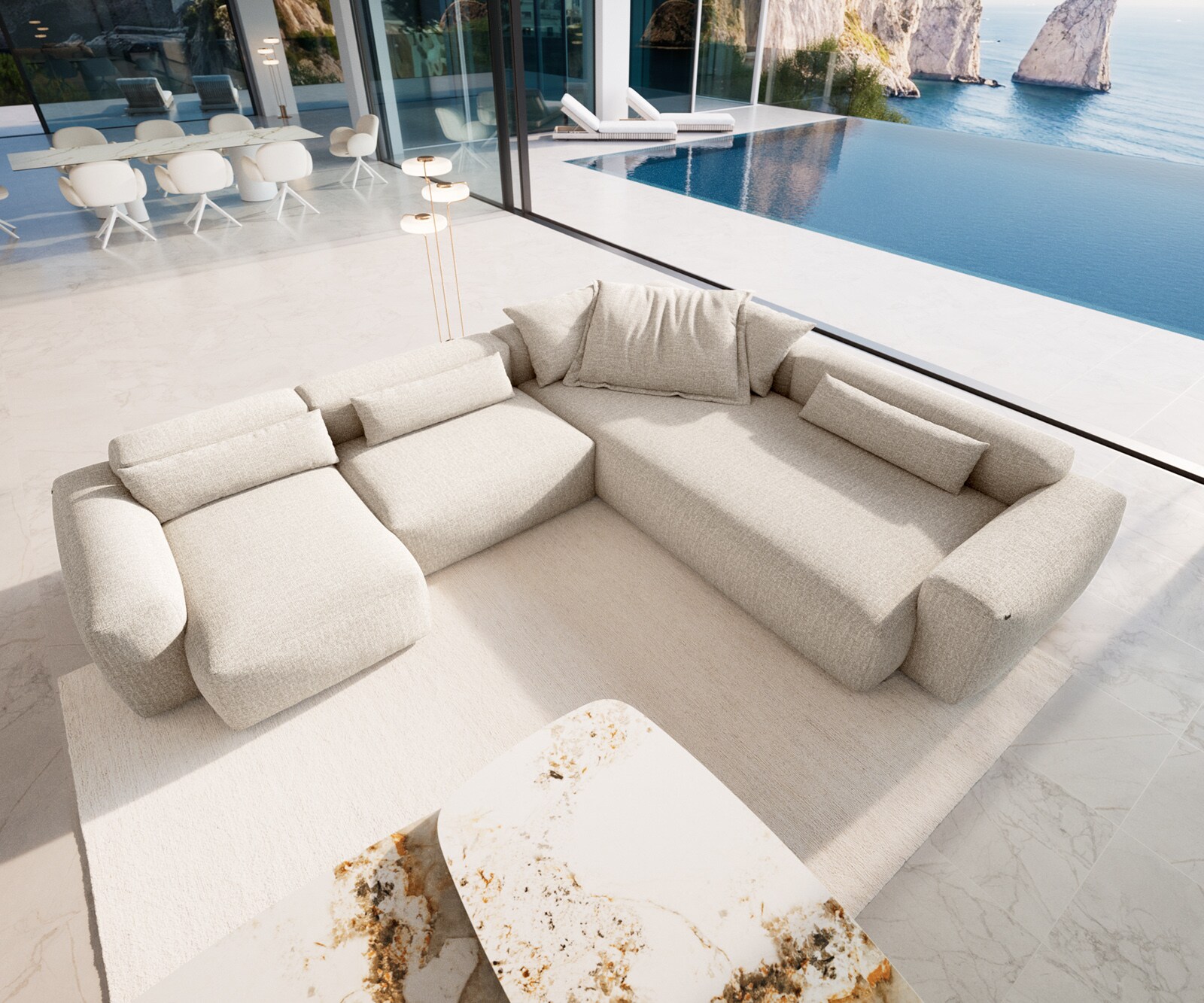 Дневен кът Freestyle 360x290 cm тъкан мека бежова прошивка 3