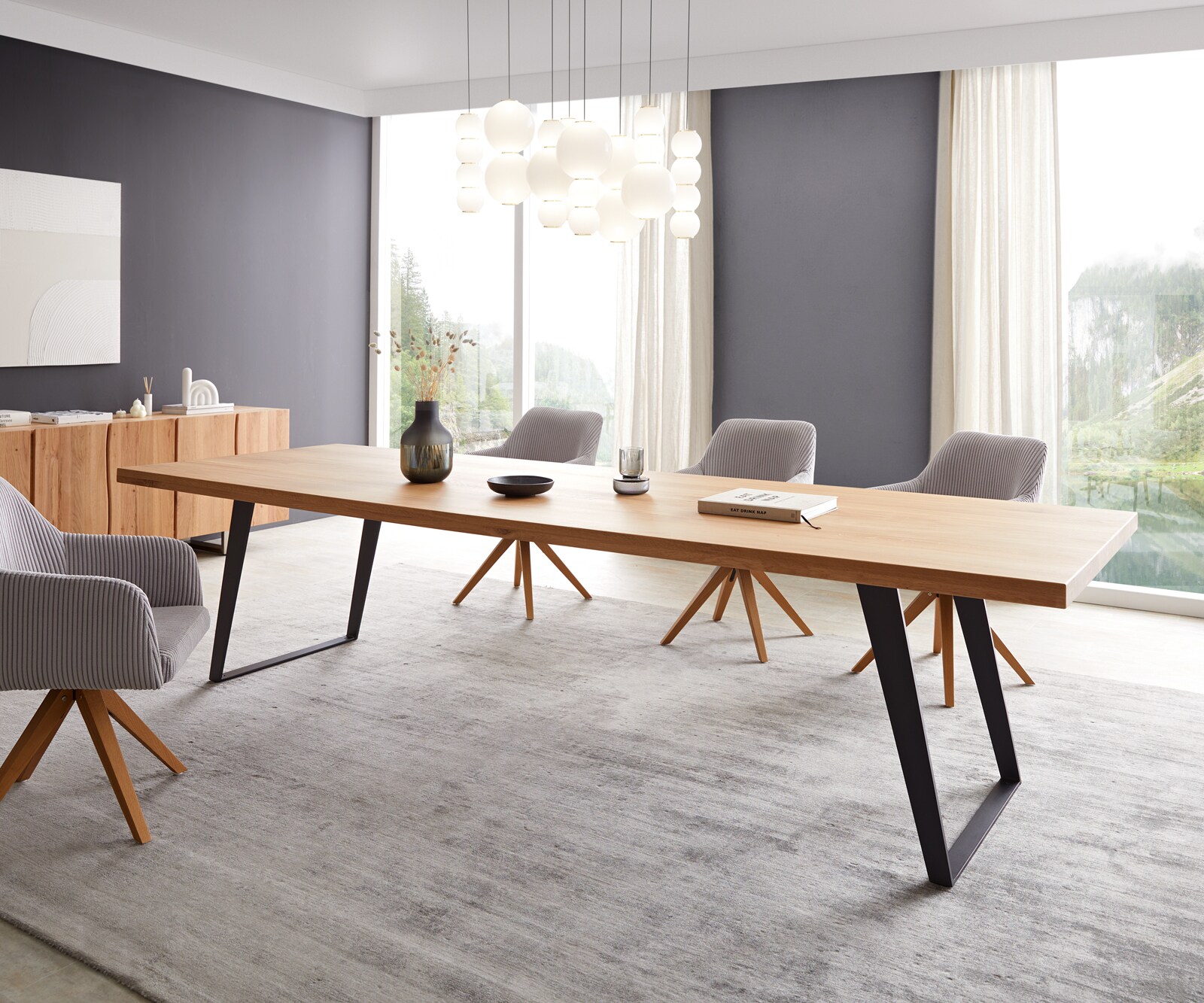 Маса 300x100 Дъб Натурал Метал под ъгъл Черен Edge 2