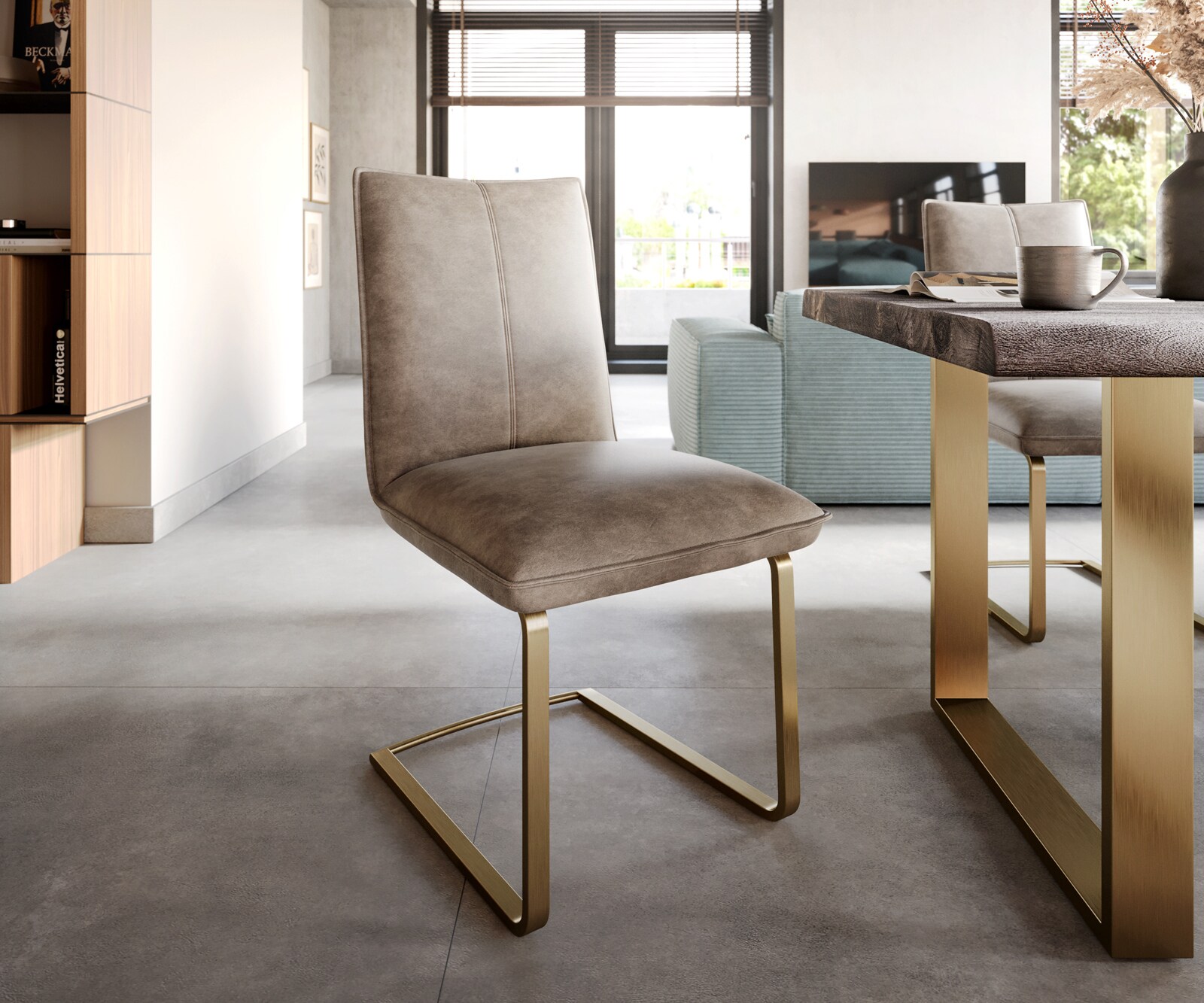 Люлеещ стол Таупе Винтидж Конзолен крак плосък Злато  Покет пружина Lelio-Flex