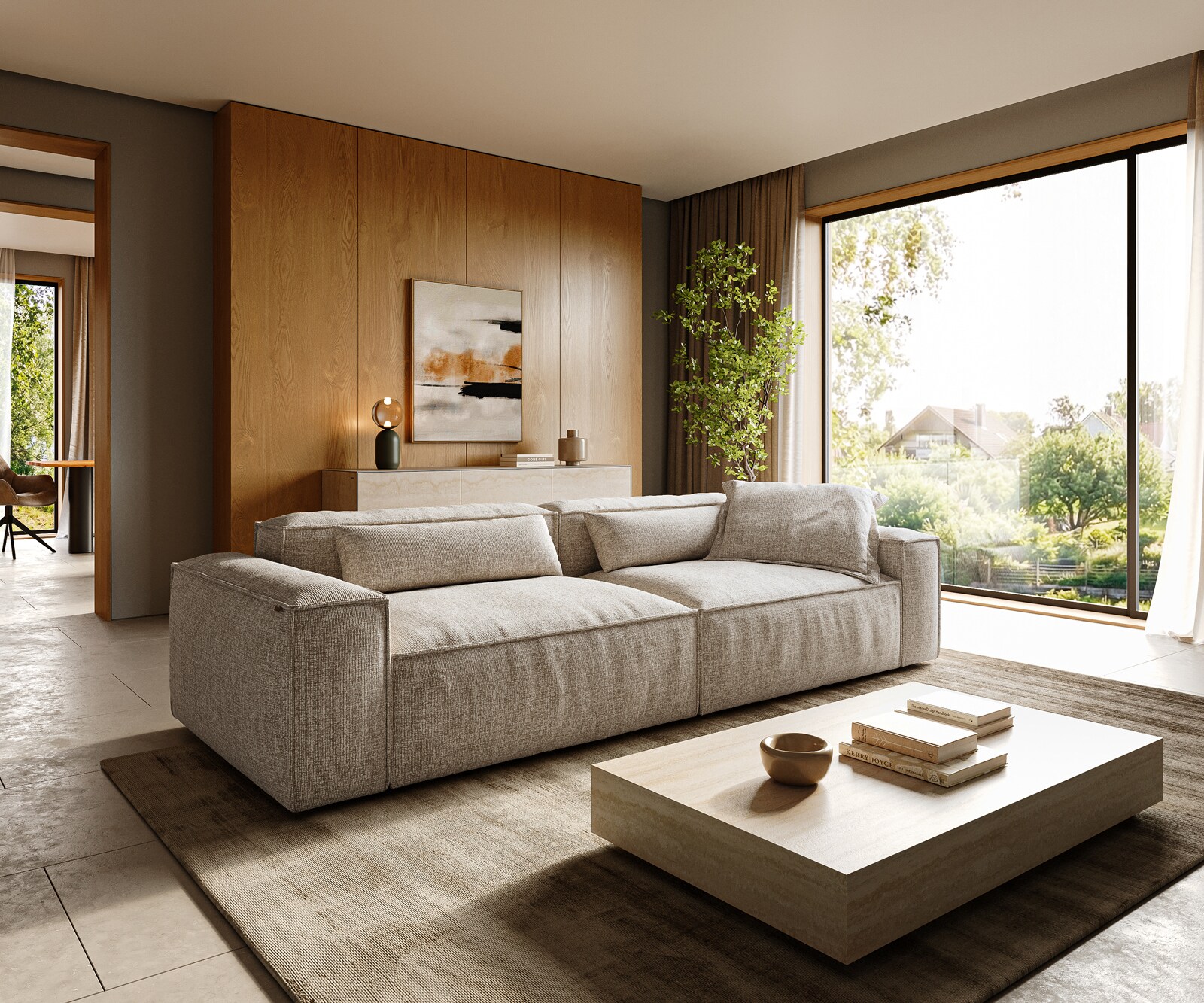 Голям диван Freestyle 280x110 cm тъкан мек бежов шев