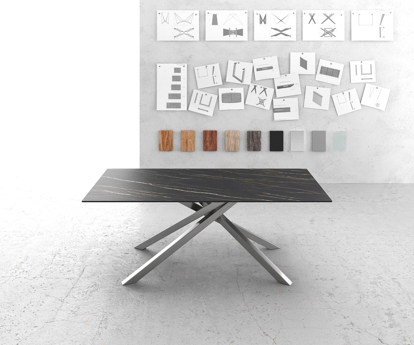 Маса 200x100cm Keramik Laminam®Noir Desir Кафяв КръстРамка Правоъгълник Неръждаема стомана Edge 2