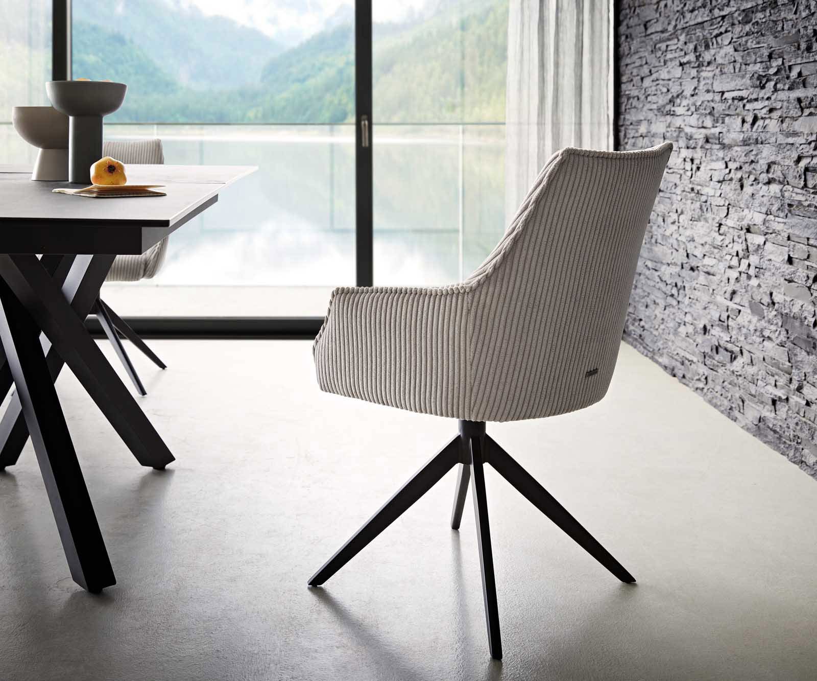 Врътящ се стол с подлакътници Корд СребристСив Конус крак плосък Черен 360° въртящ се Покет пружина Alja-Flex 5