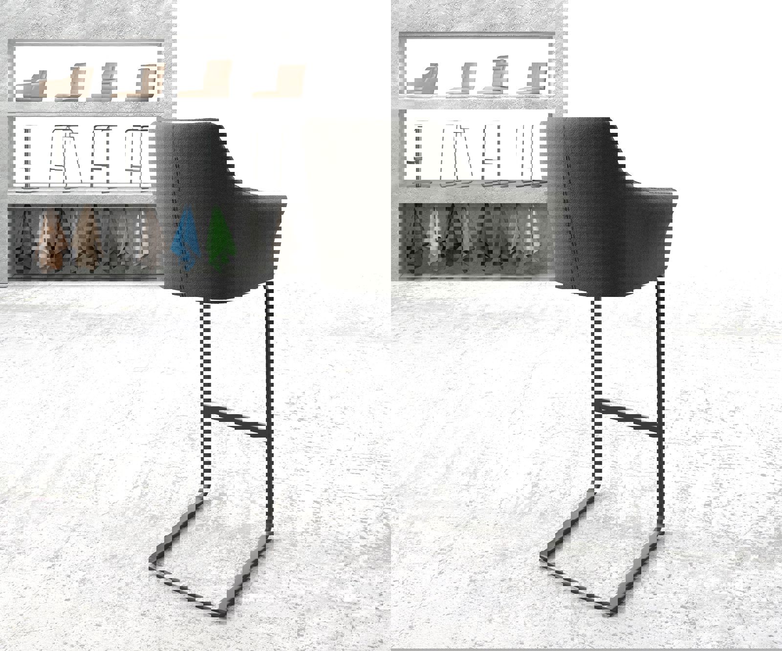 Бар стол Дамаска Антрацит Конзолен крак плосък Метал Yulo-Flex 2 Бар стол Дамаска Антрацит Конзолен крак плосък Метал Yulo-Flex 2