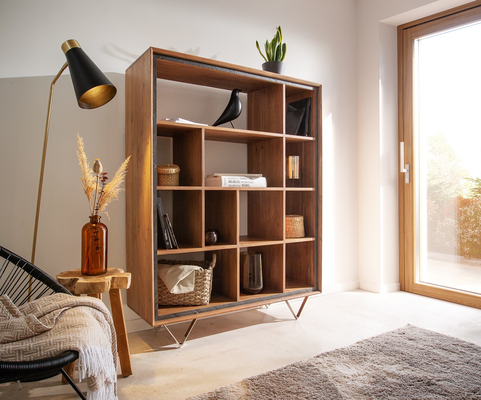 Висок шкаф 115x150 Акация Натурал 12 Отделения каменен фурнир V-Крак Stonegrace
