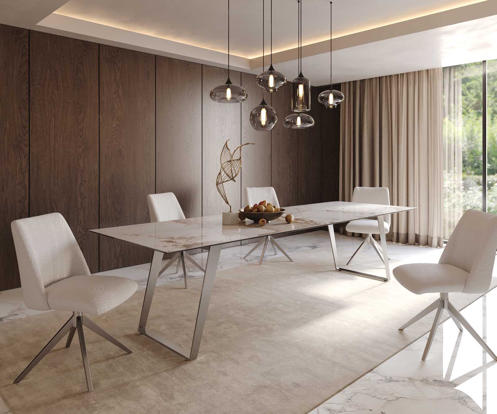 Маса 300x100 Keramik Minas Melange Бял-Бежов Неръждаема стомана под ъгъл Edge 8