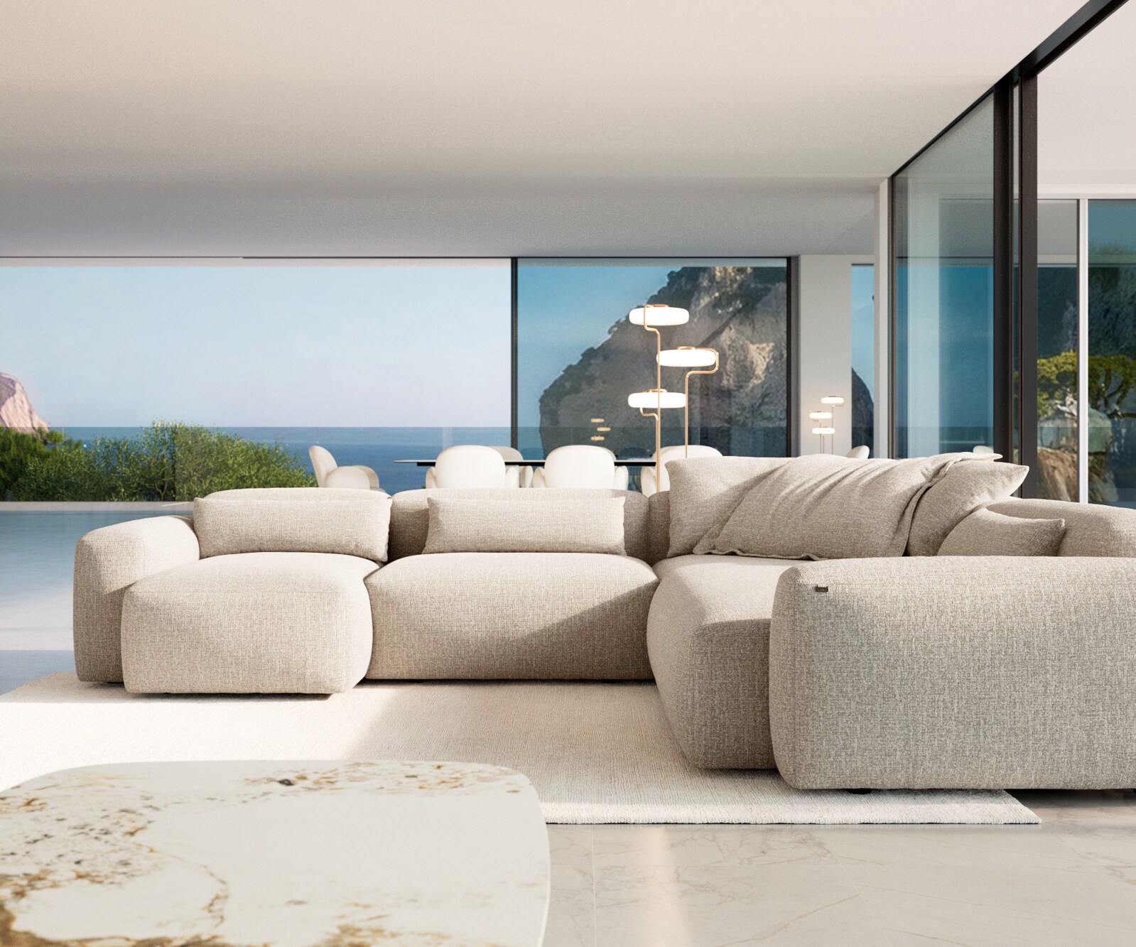 Дневен кът Freestyle 360x290 cm тъкан мека бежова прошивка 1