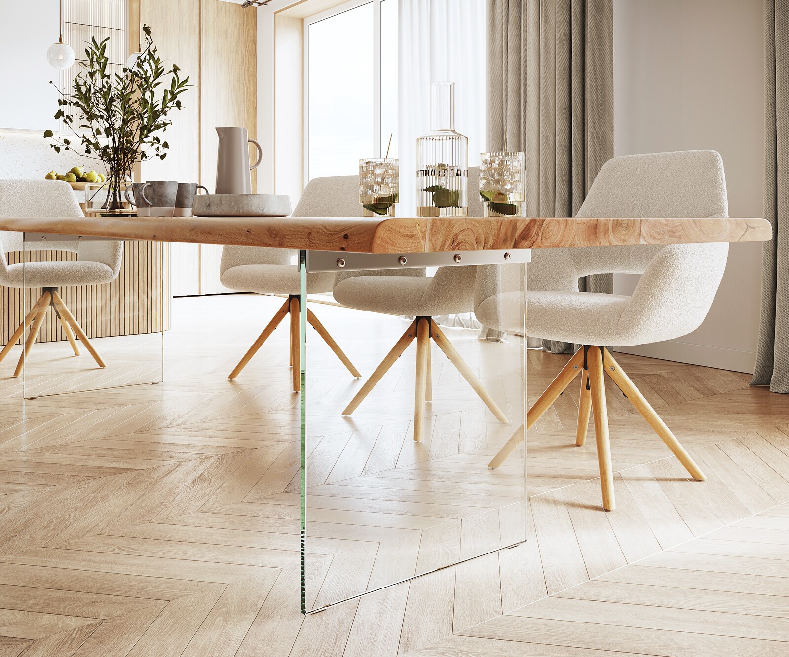 Маса 280x100 XL Акация Натурал Стъкло Edge 5