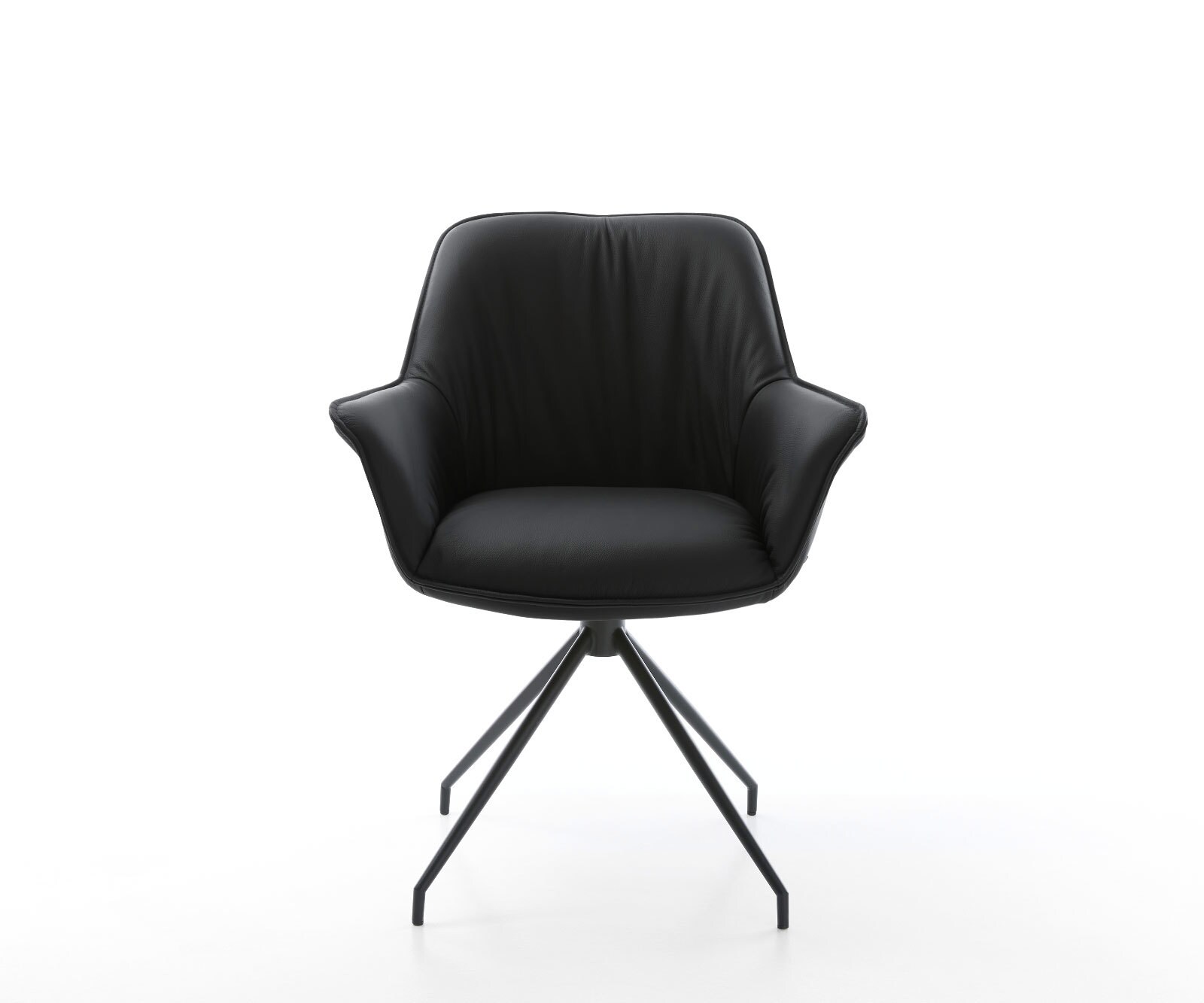 Врътящ се стол с подлакътници Естествена кожа Черен Конус крак кръгъл Черен 180° въртящ се Keila-Flex 2