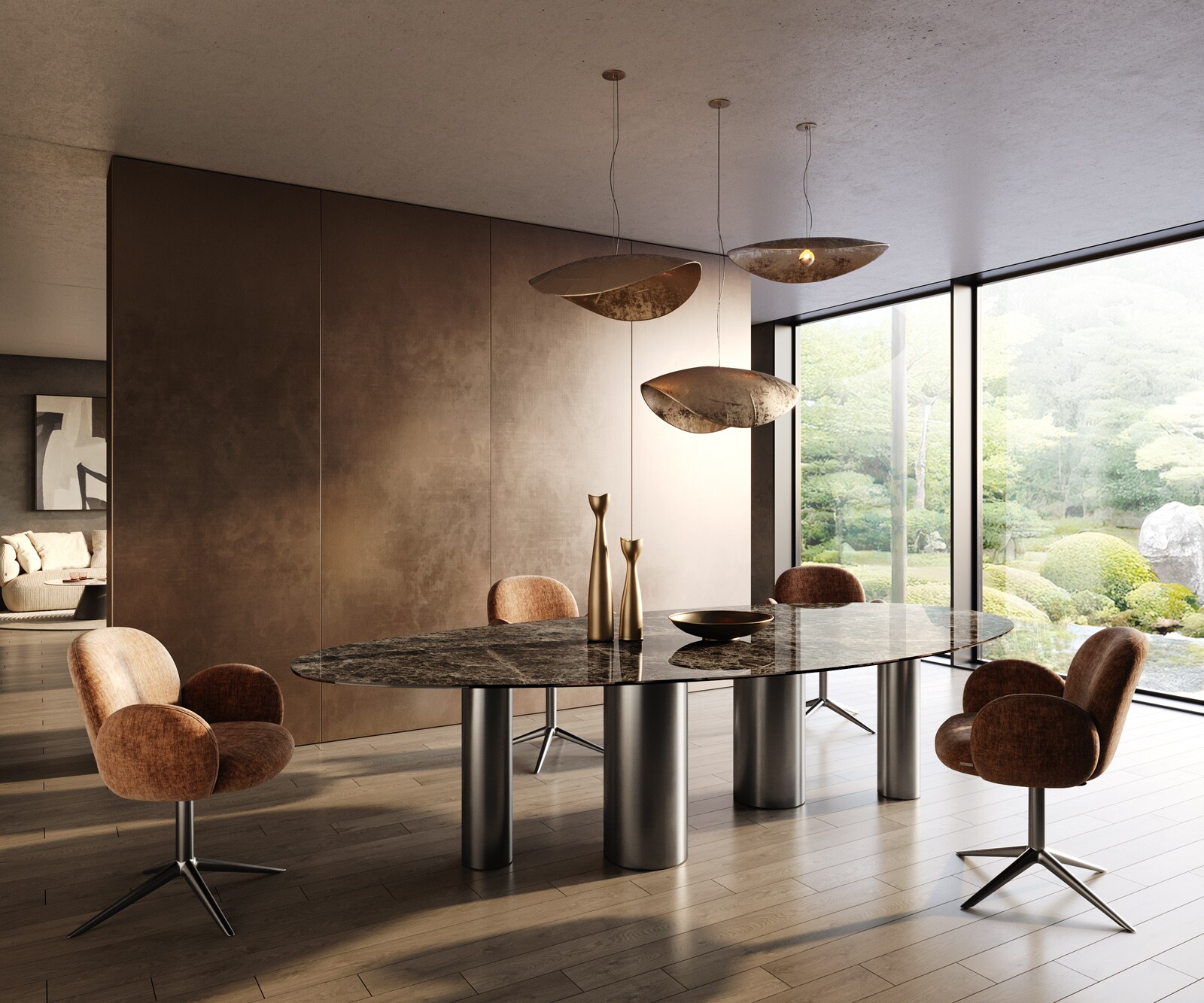 Трапезна маса Edge Oval 315x150, керамика Laminam „®“, Emperador Extra Lucidato, тъмнокафяво, Pilier, неръждаема стомана, графит 6