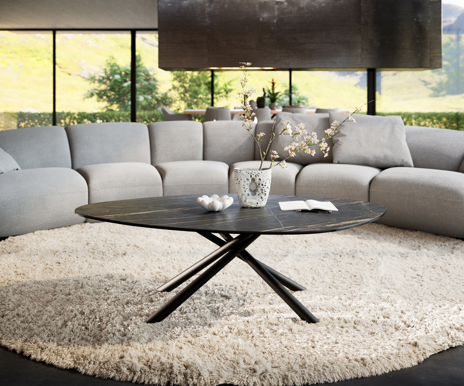 Масичка за кафе Edge Organic 140x76 cm Ceramic Laminam® Noir Desir Brown Sarity Metal Black 2
