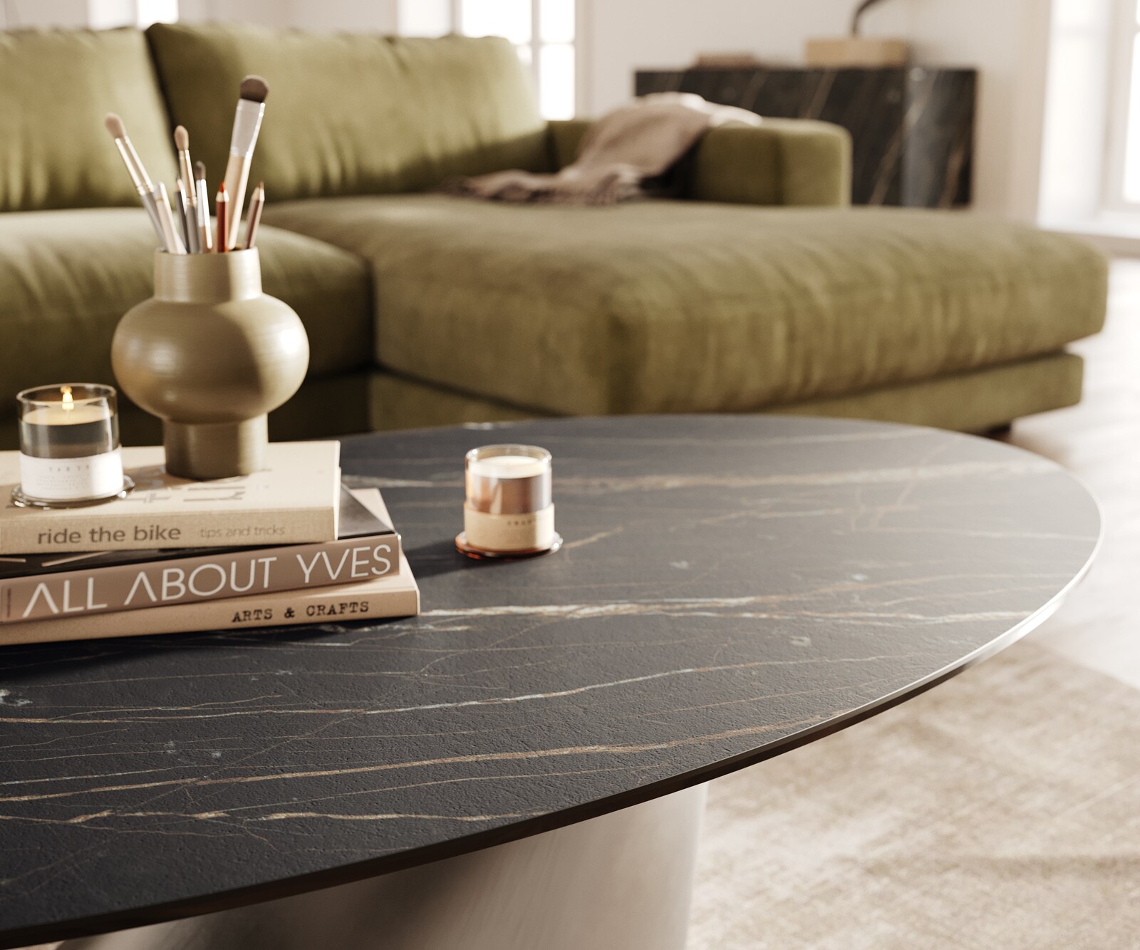 Масичка за хол Edge Oval 140x80 см, керамика Laminam, цвят „®“, „Noir Desir“, кафяво, Conis, неръждаема стомана с матирана повърхност 6