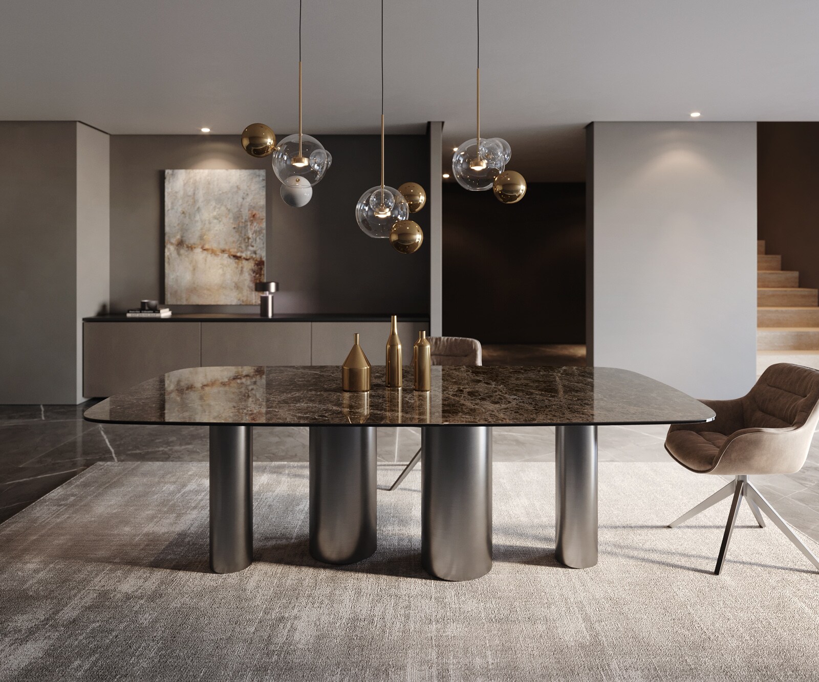 Трапезна маса Edge Boot 240x120 Керамичен ламинат® Emperador Extra Lucidato Тъмно кафяво Pilier Неръждаема стомана Графит 1