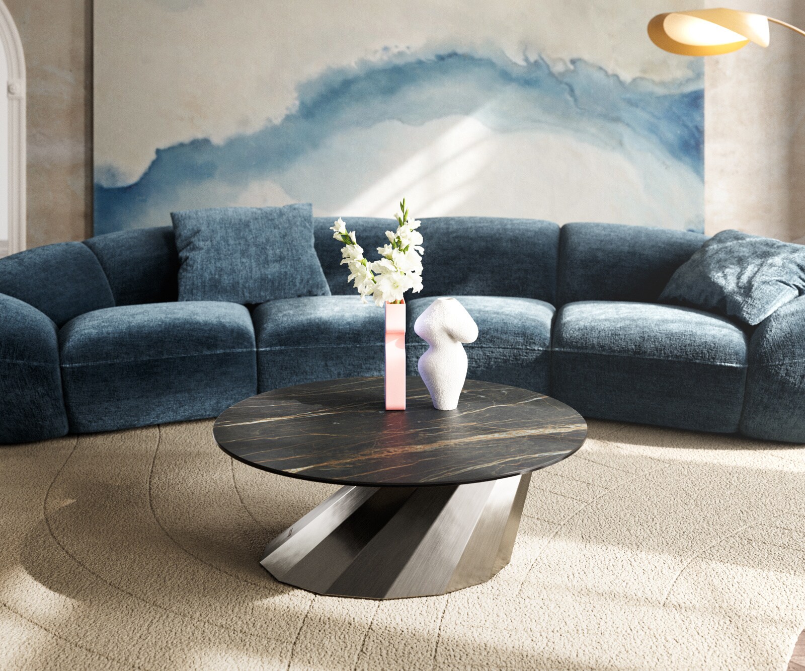 Холна маса Edge Round 90x90 см, Керамика Laminam® Noir Desir Brown, основа Parabi от матирана неръждаема стомана 2