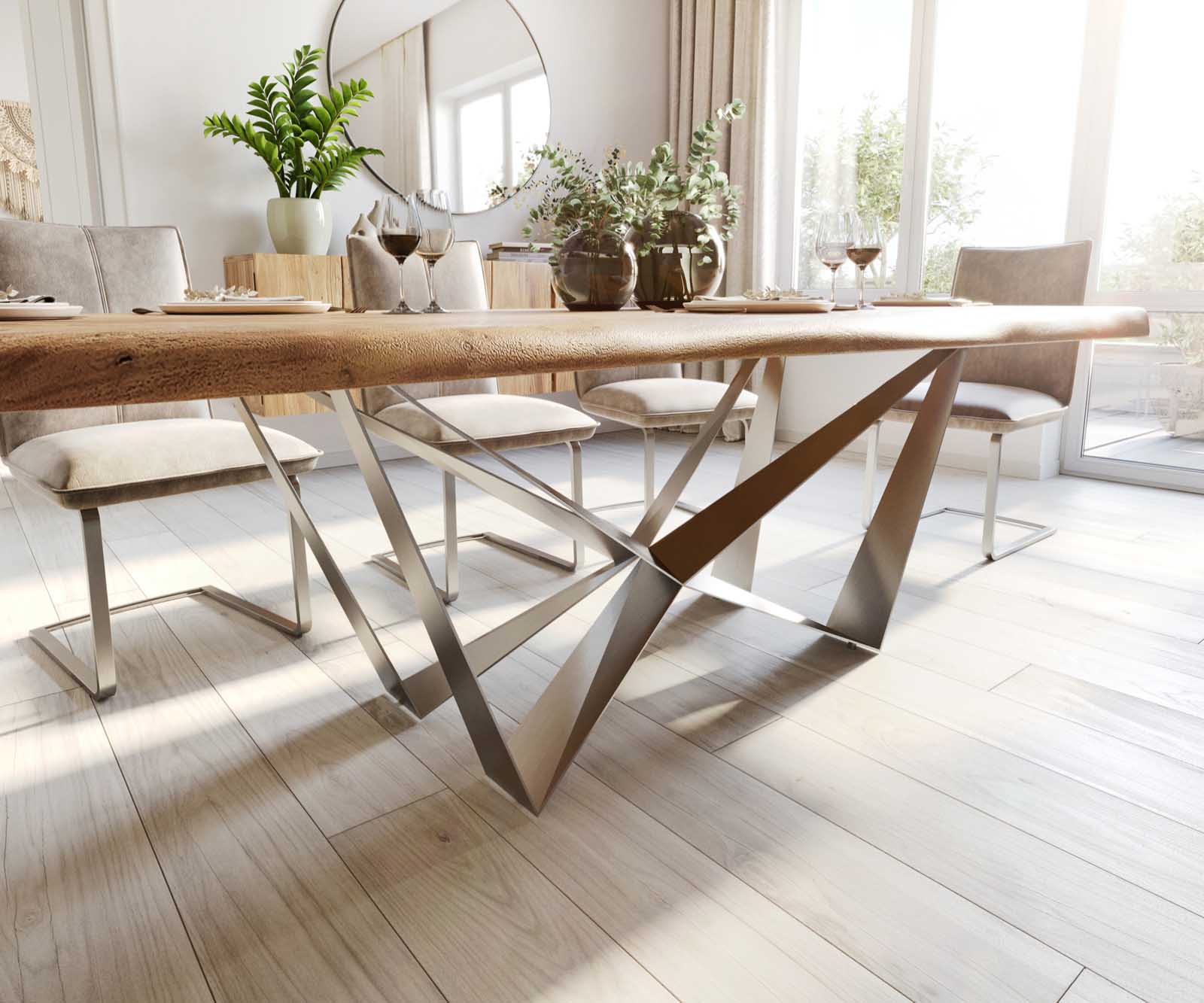 Трапезна маса Edge 260x100 XL, естествена акация, Spider, плоска стомана, неръждаема стомана, Live-Edge 4