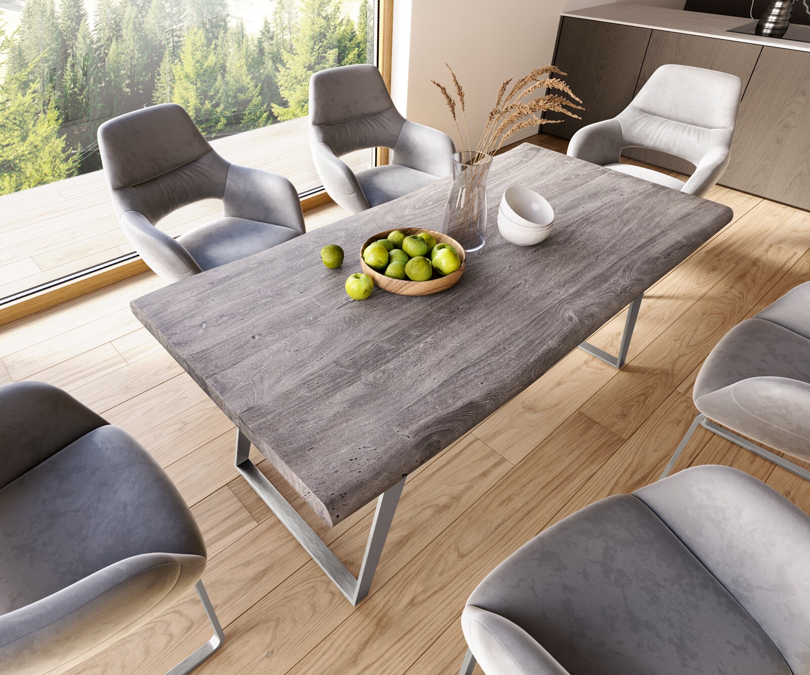 Маса 180x90 XL Акация Платинен цвят Метал под ъгъл Edge 5 Маса 180x90 XL Акация Платинен цвят Метал под ъгъл Edge 5