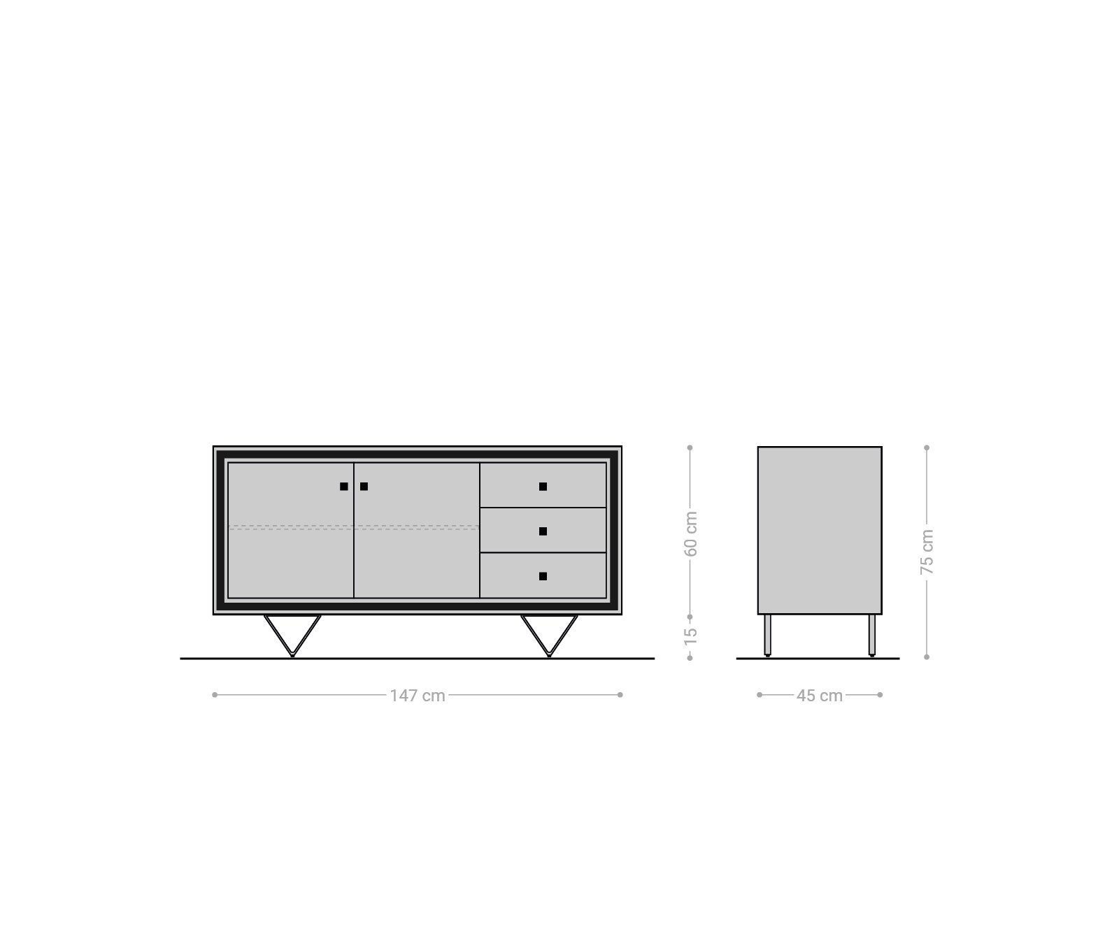 Бюфет 150 cm Акация Кафяв 3D 2 Врати 3 Чекмеджета V-Крак Черен Stonegrace 4