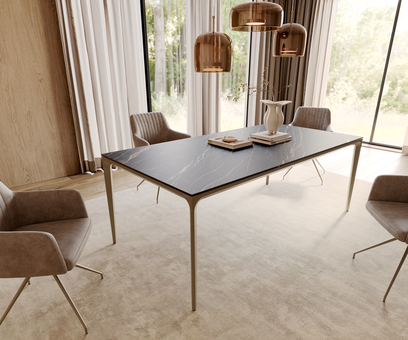 Маса 200x100 cm Keramik Laminam®Noir Desir Кафяв Рамка Aluminium Escina 1