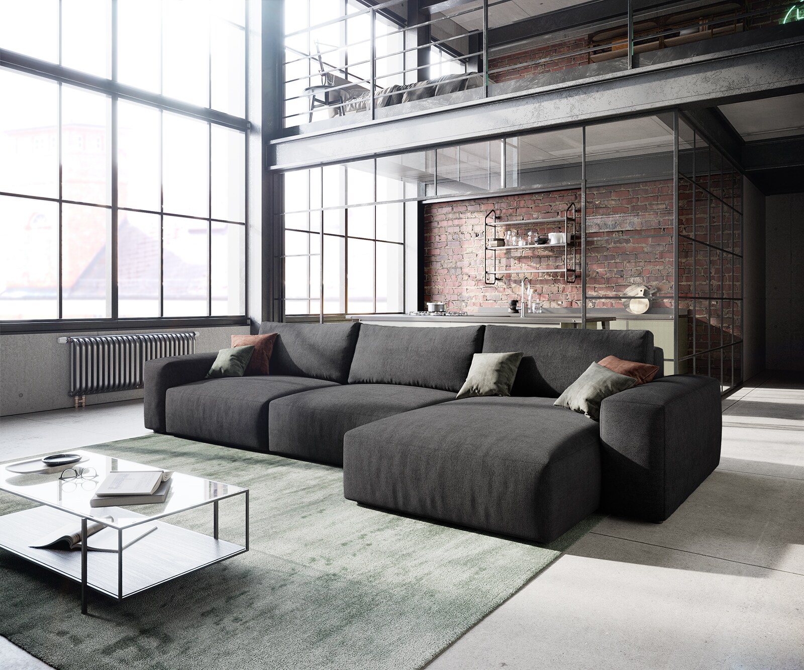 Ъглов диван XL 380x180 cm Микрофибър Черен Варианти лежанка Lanzo