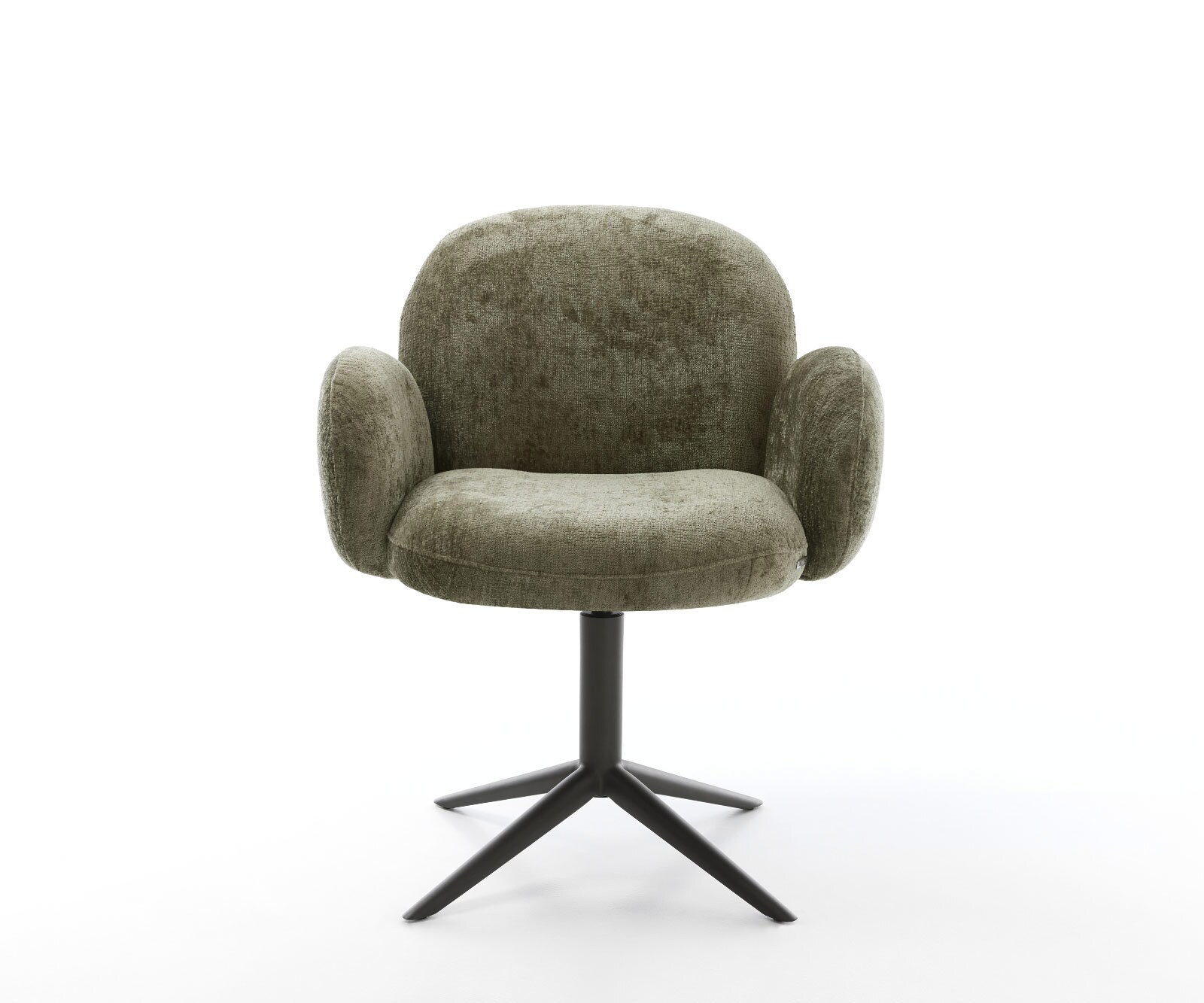 Врътящ се стол с подлакътници Шенил Маслина Офис основа Черен 360° въртящ се Люлеещ се Покет пружина Nube-Flex 2