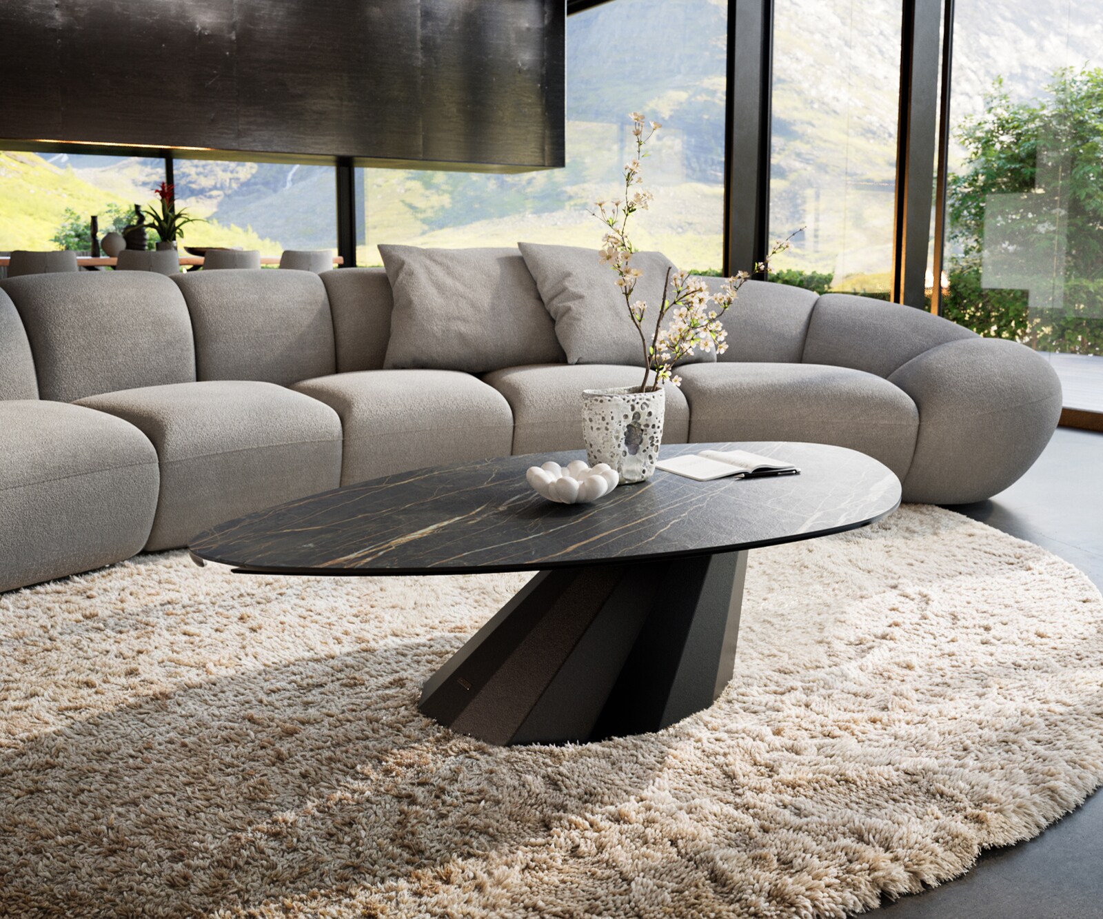 Масичка за кафе Edge Organic 140x76 cm Ceramic Laminam® Noir Desir Brown Parabi Metal Black