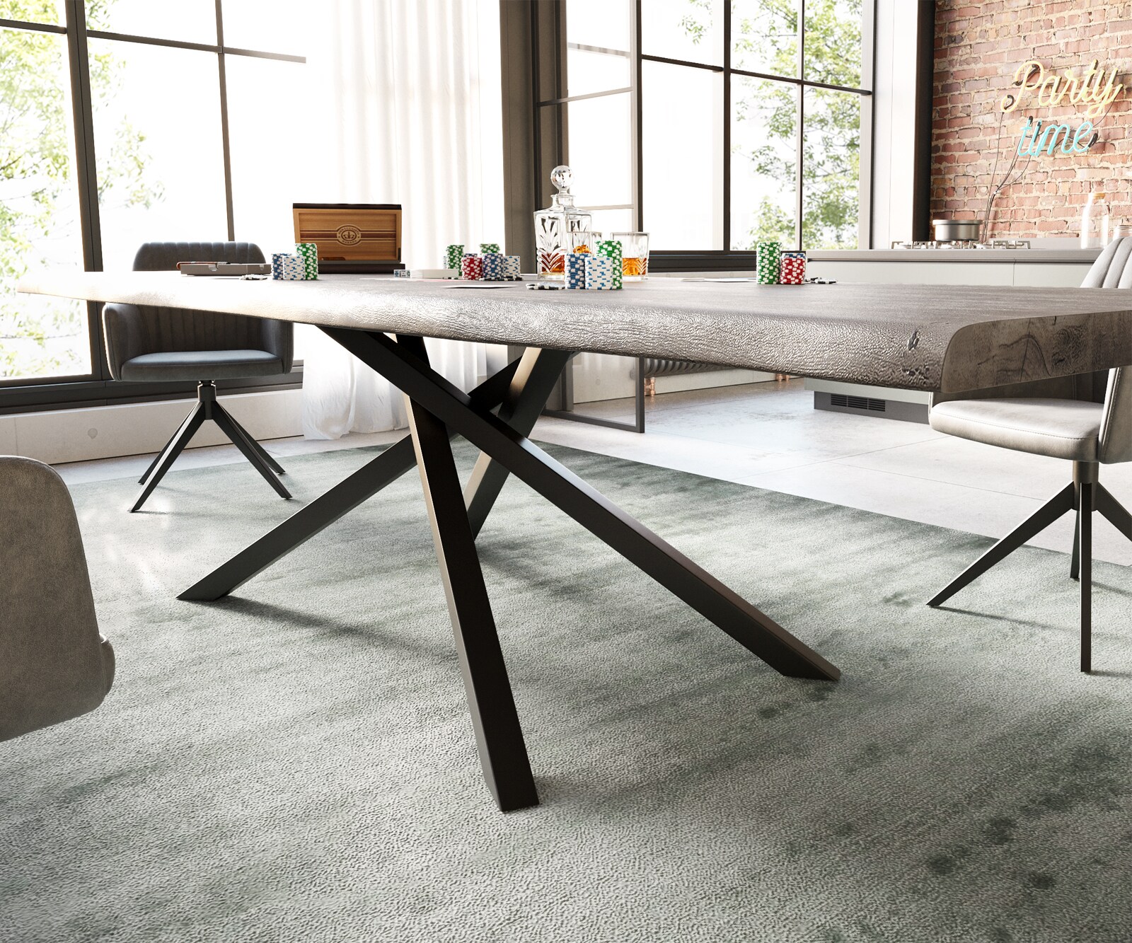 Маса 300x100 XL Акация Платинен цвят КръстРамка Правоъгълник Черен Edge 4