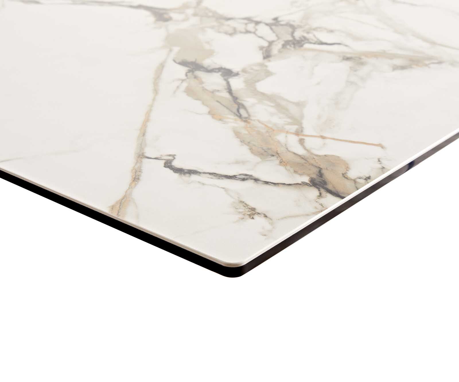 Трапезна маса Edge 300x100, керамика Calacatta Luxe, бяло-златно-сиво, Spider, плоска стомана, черно 3