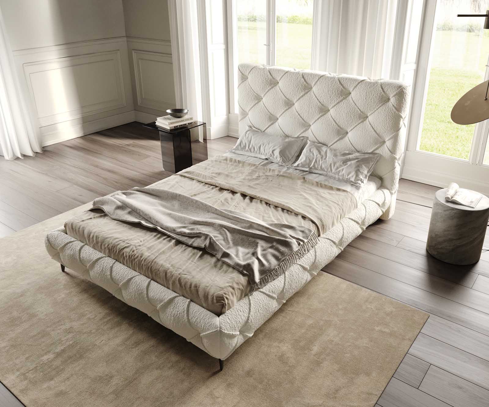 Тапицирано легло Nayara 140x200 cm Bouclé кремаво-бяло 4 Тапицирано легло Nayara 140x200 cm Bouclé кремаво-бяло 4