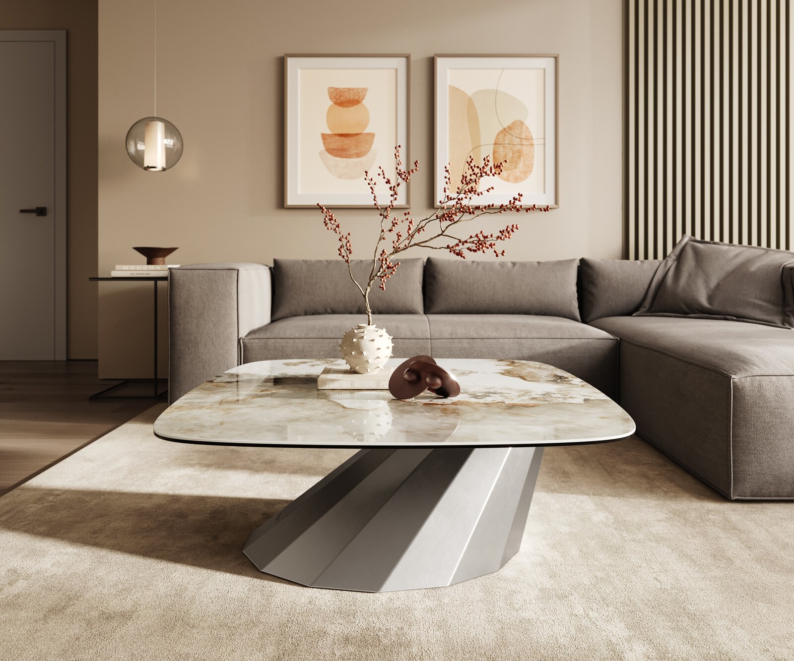 Масичка за кафе Edge Boot 90x90 cm керамика Minas Melange Parabi матирана неръждаема стомана 2