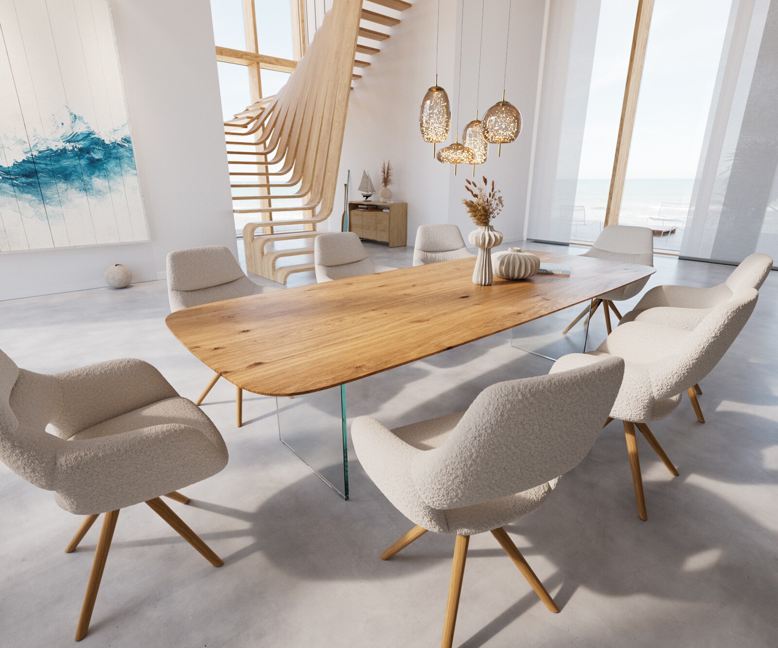 Маса Boot 300x100 Дъб Натурал Стъкло Швейцарски ръб Edge 6