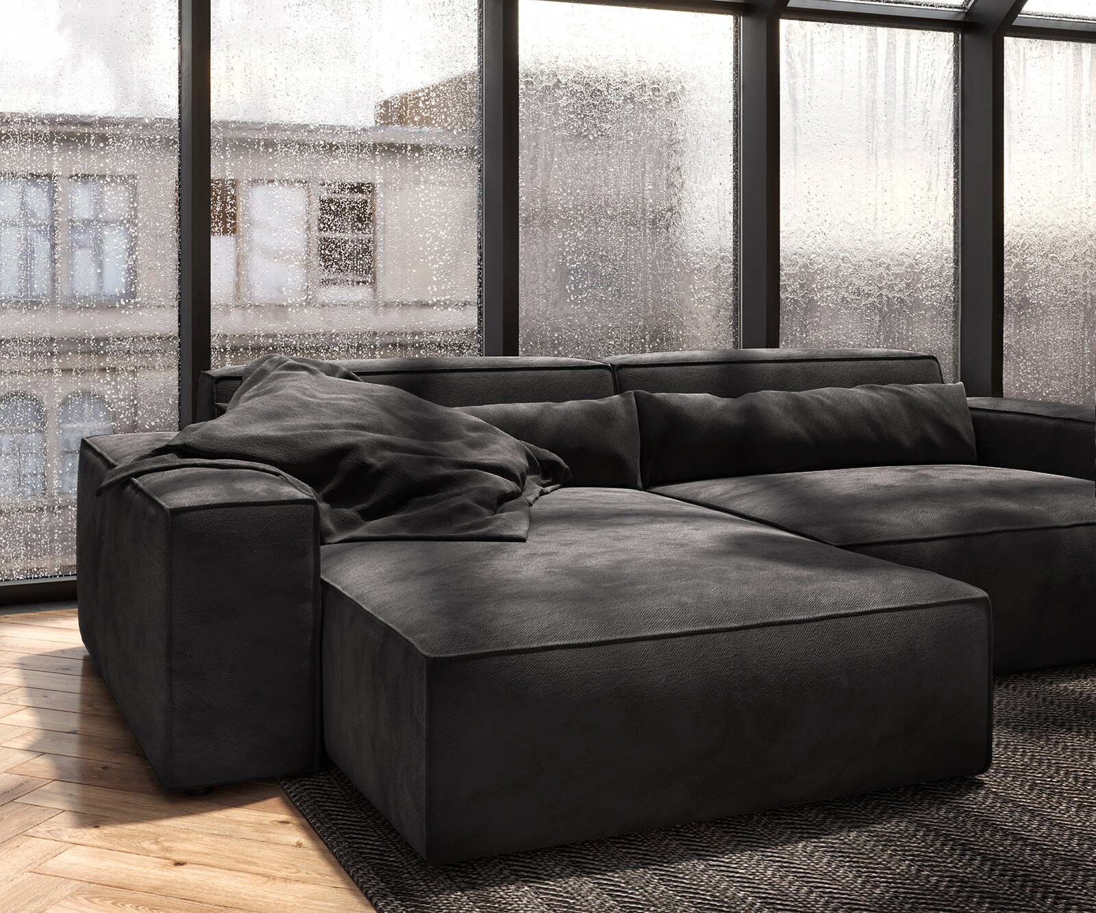 Ъглов диван XL 270x170 cm Микрофибър Черен Варианти лежанка Sirpio 6