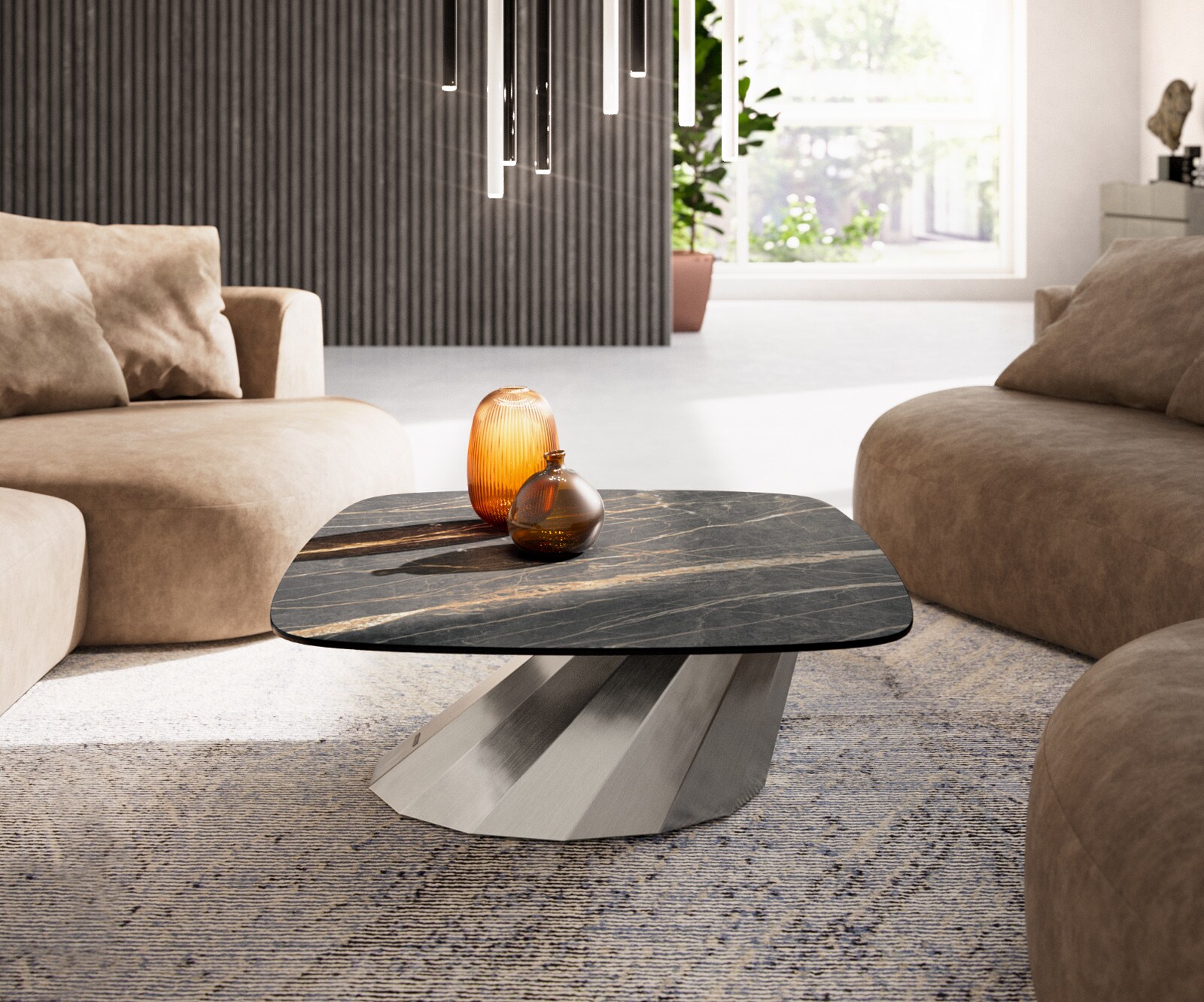 Масичка за кафе Edge Boot 90x90 cm керамика Laminam® Noir Desir Brown Parabi матирана неръждаема стомана 1