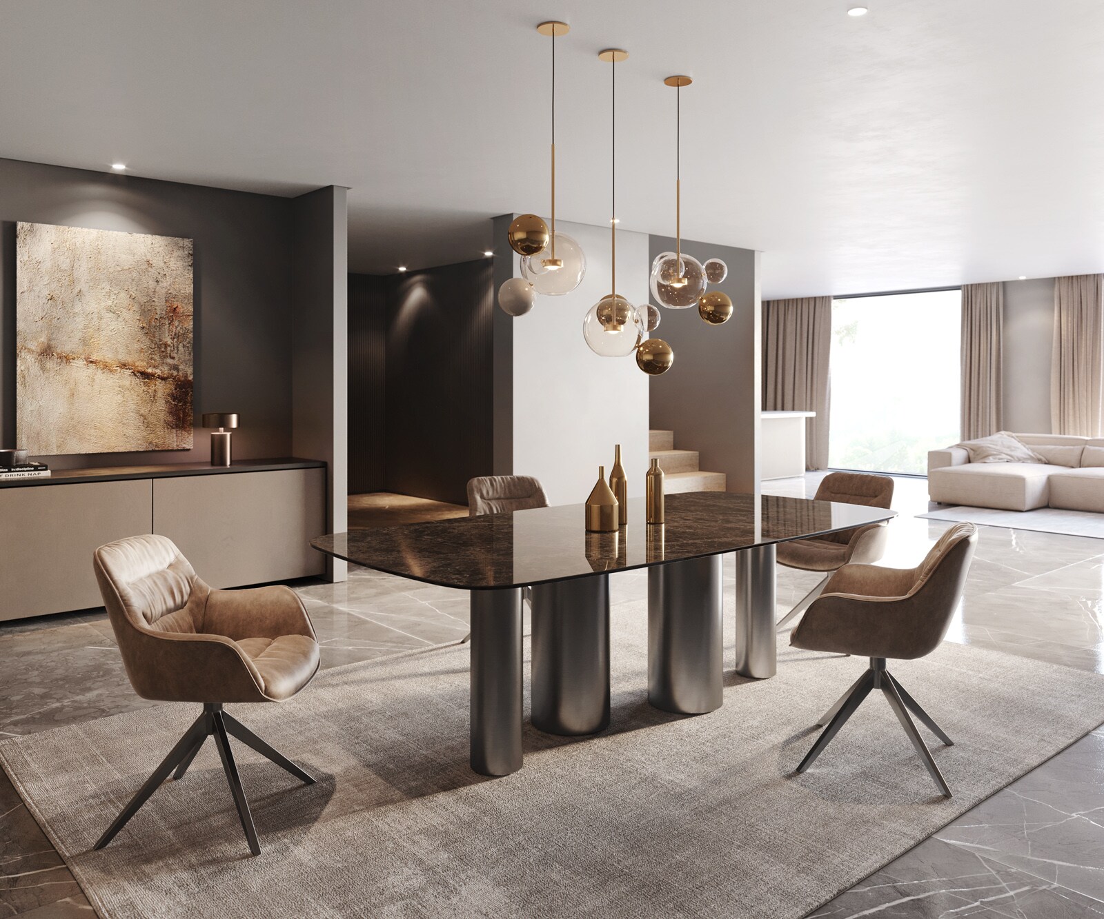 Трапезна маса Edge Boot 240x120 Керамичен ламинат® Emperador Extra Lucidato Тъмно кафяво Pilier Неръждаема стомана Графит 5