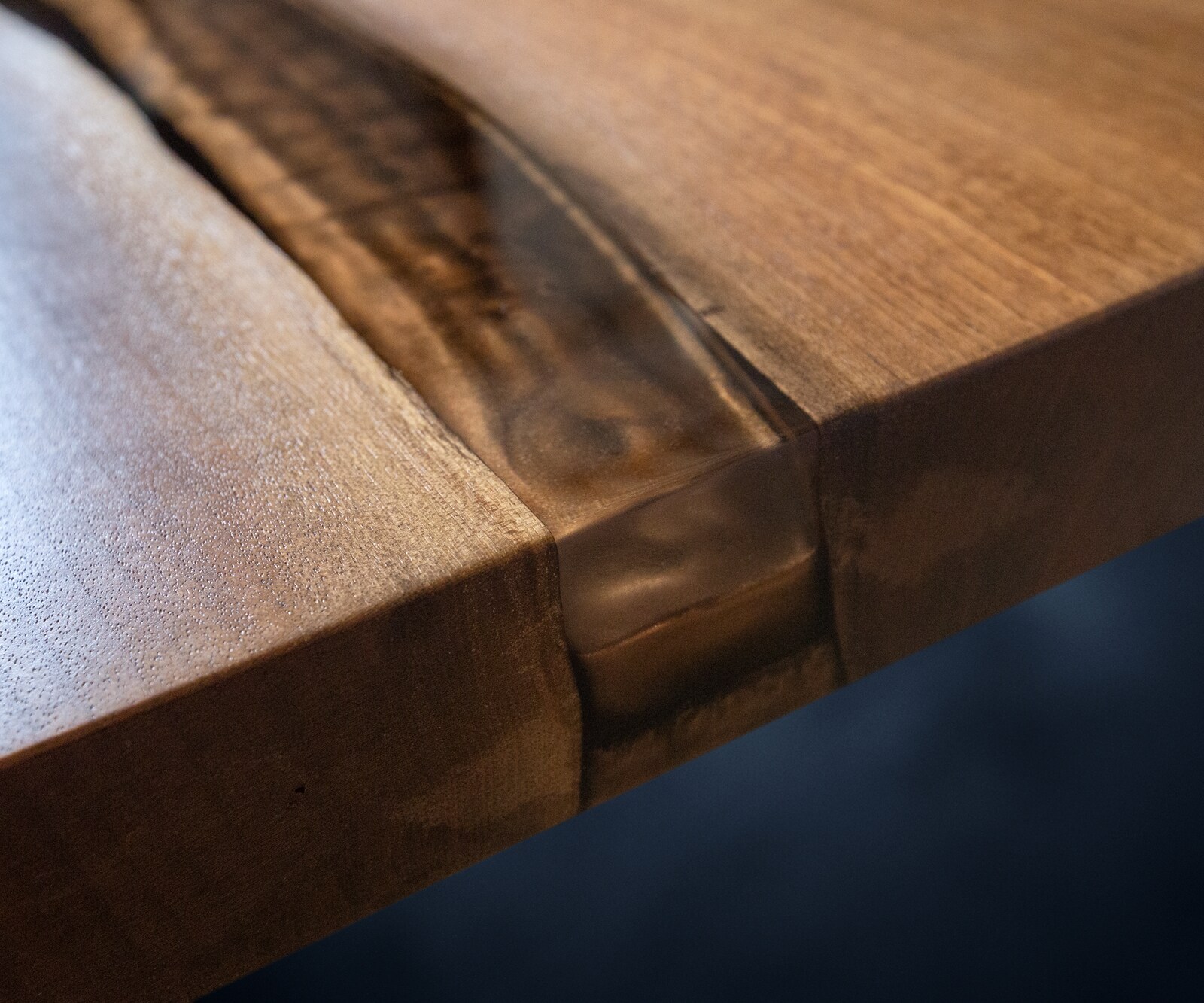 Плот за маса естествен орех 200 см епоксидна кафява металик уникален № 32335 5