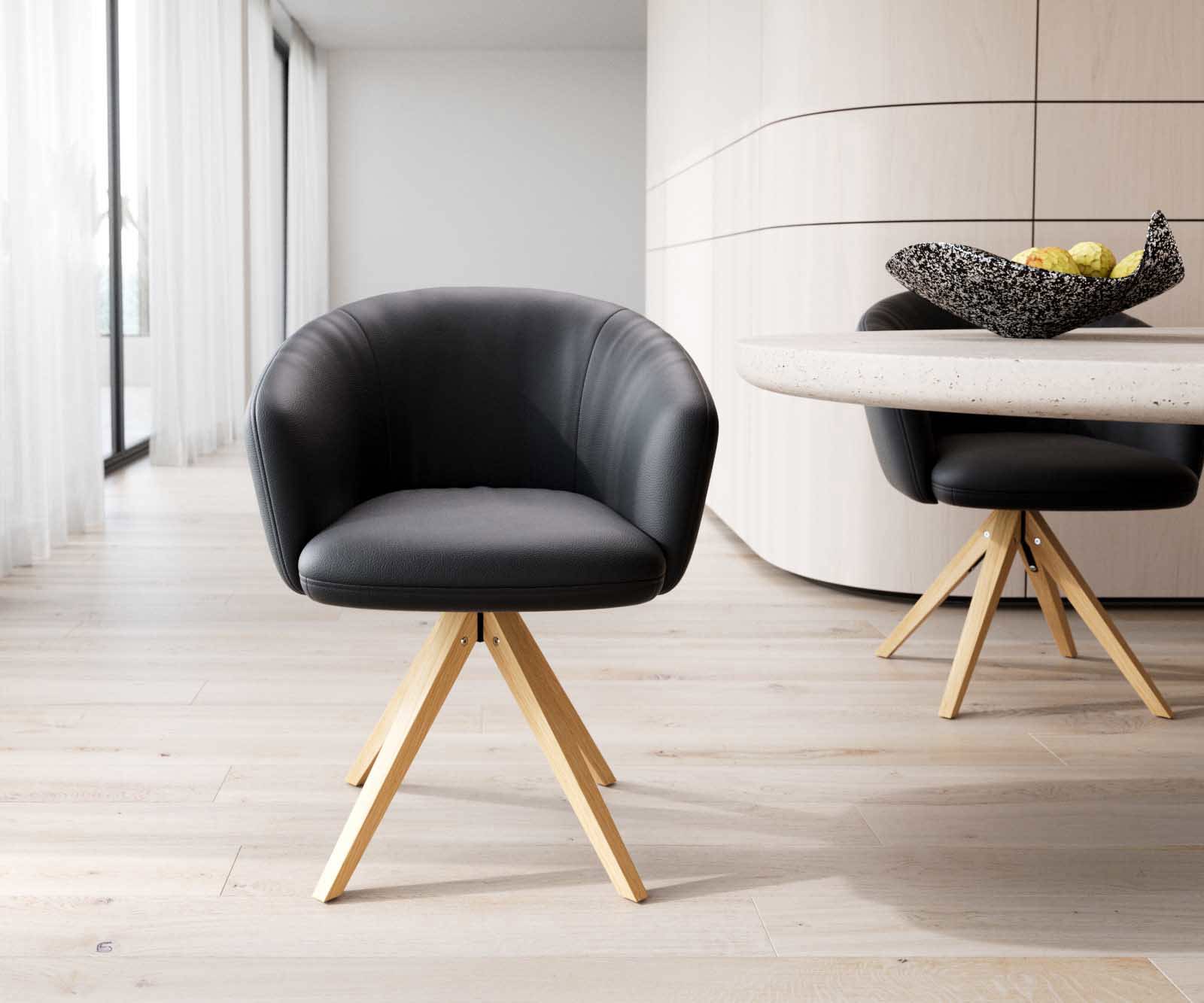 Врътящ се стол с подлакътници Естествена кожа Черен Дървена рамка  Натурал 180° въртящ се Покет пружина Caja-Flex 2 Врътящ се стол с подлакътници Естествена кожа Черен Дървена рамка  Натурал 180° въртящ се Покет пружина Caja-Flex 2