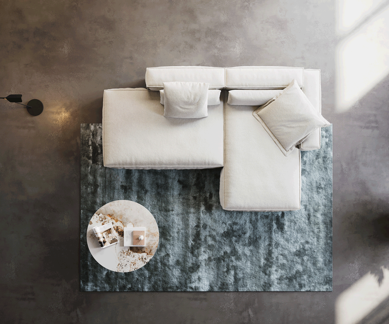 Ъглов диван Freestyle 310x200 cm Bouclé Soft Beige с тръбен шев 5