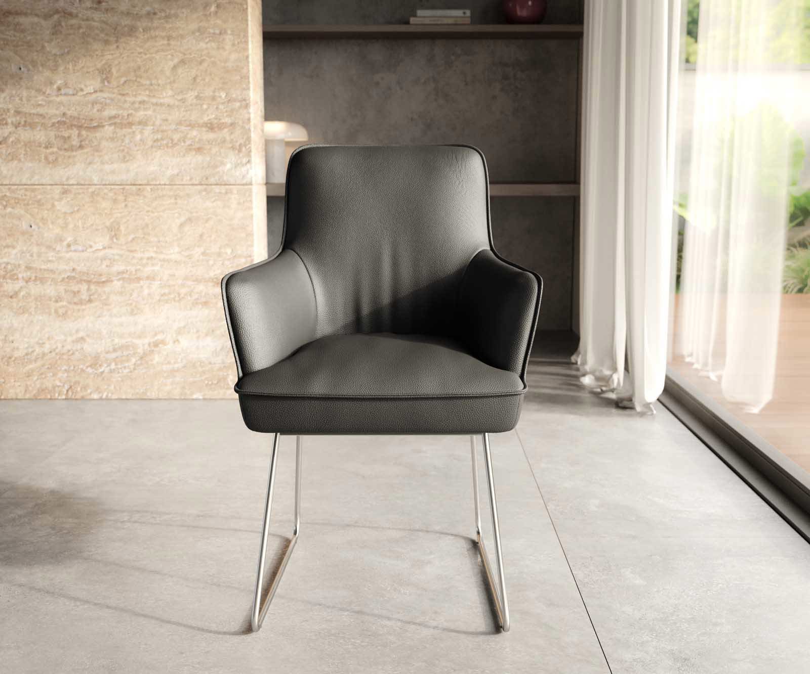 Стол Естествена кожа Черна Извити крака Неръждаема стомана Покет пружина Heira-Flex 1 Стол Естествена кожа Черна Извити крака Неръждаема стомана Покет пружина Heira-Flex 1