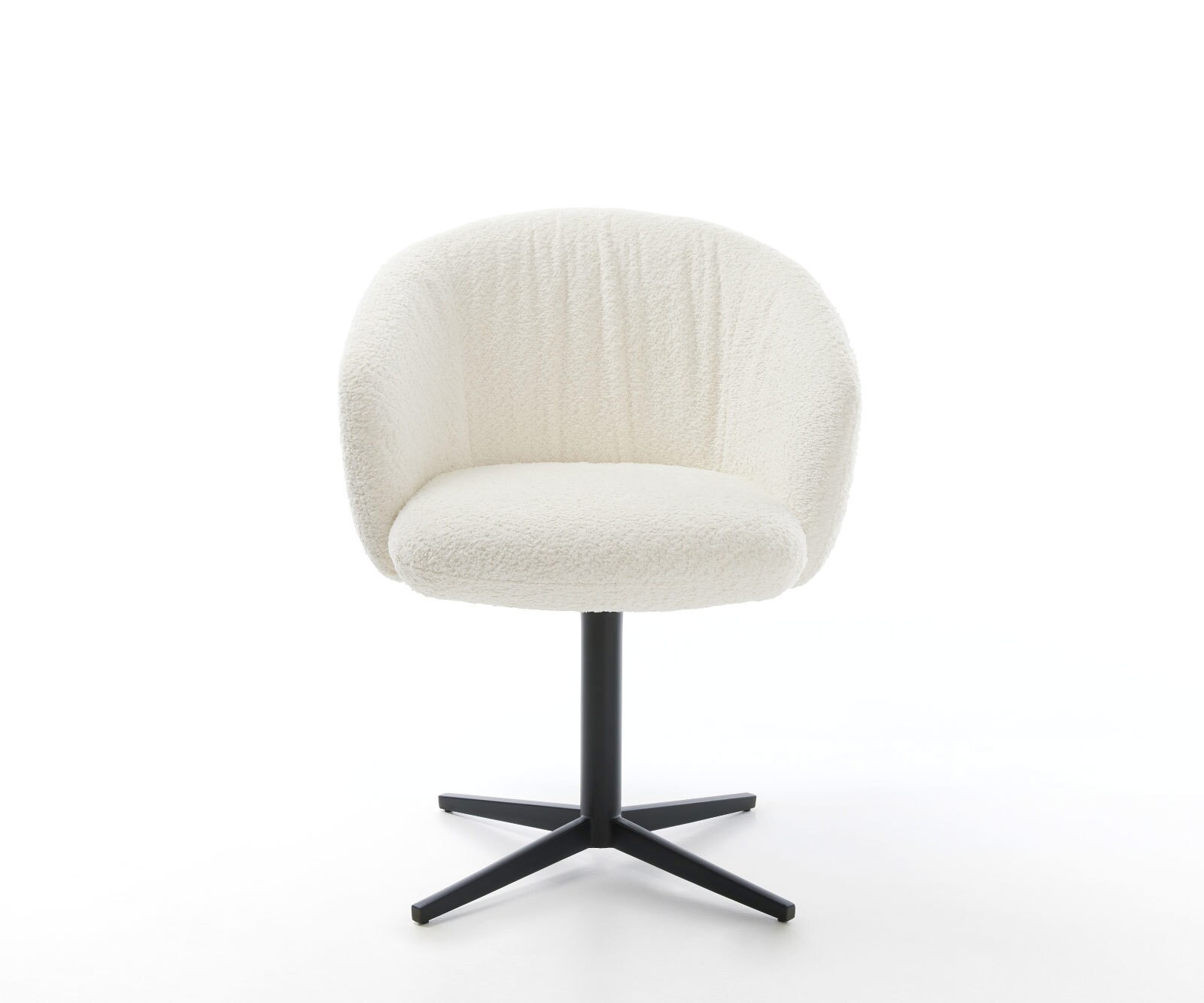 Врътящ се стол с подлакътници Букле Бял Офис основа Черен 360° въртящ се Покет пружина Caja-Flex 2