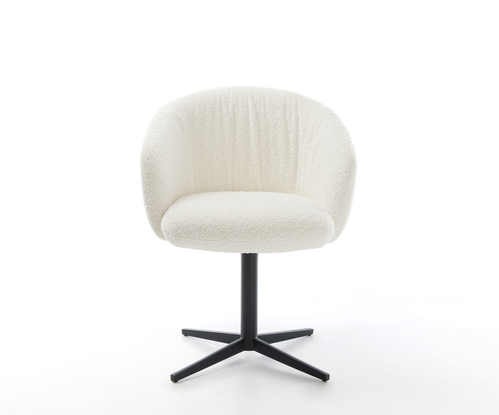 Врътящ се стол с подлакътници Букле Бял Офис основа Черен 360° въртящ се Покет пружина Caja-Flex 2