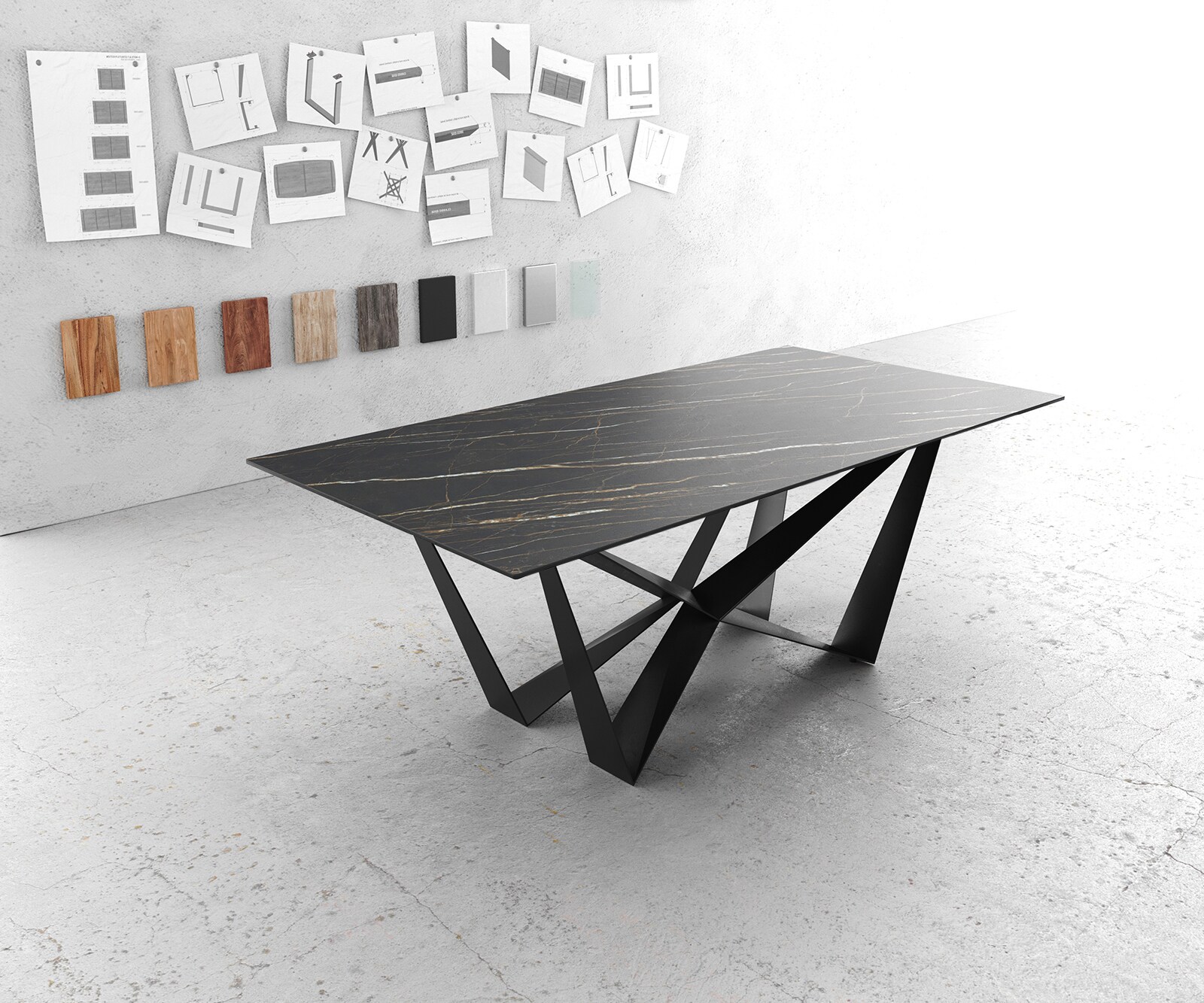 Маса 200x100cm Laminam® Keramik Кафяв среден крак плоска стомана Черен Edge