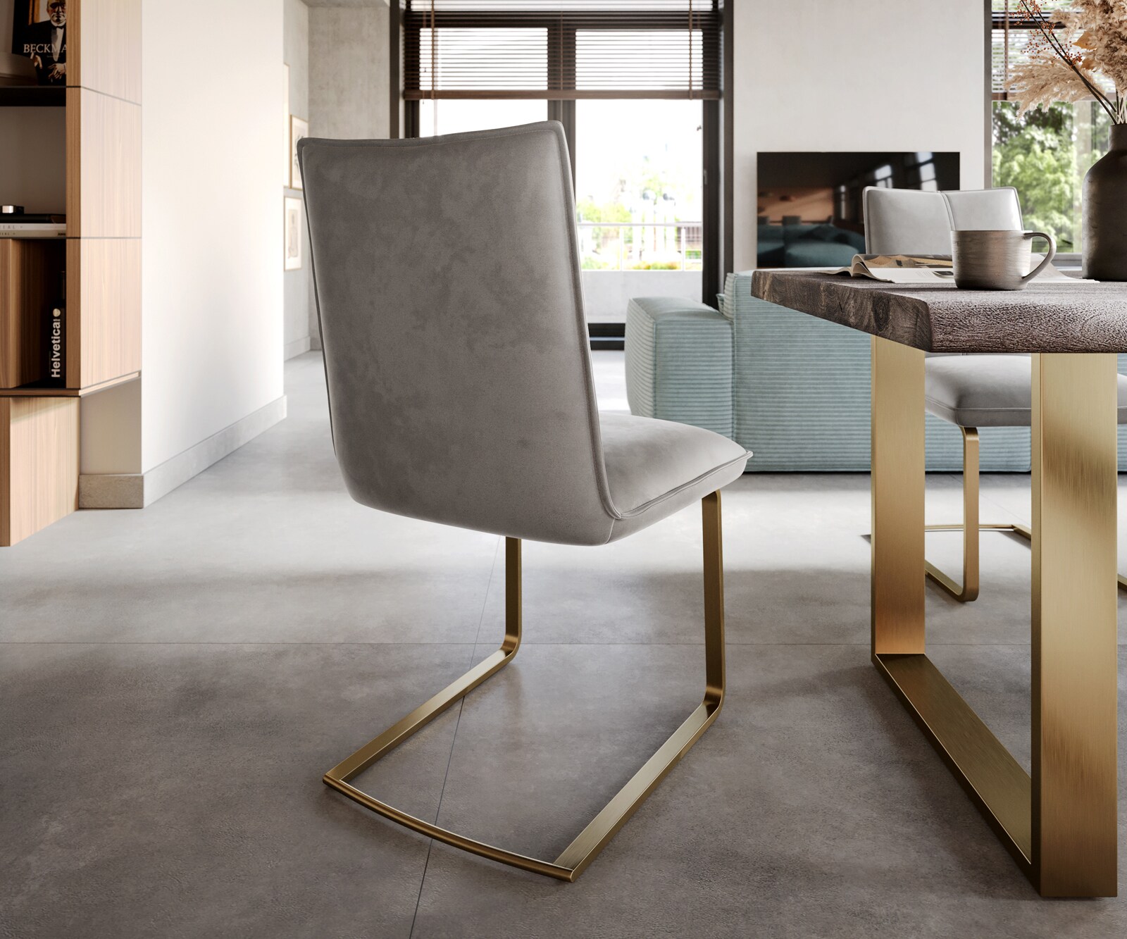 Люлеещ стол Кадифе Сив Конзолен крак плосък Злато  Покет пружина Lelio-Flex 5