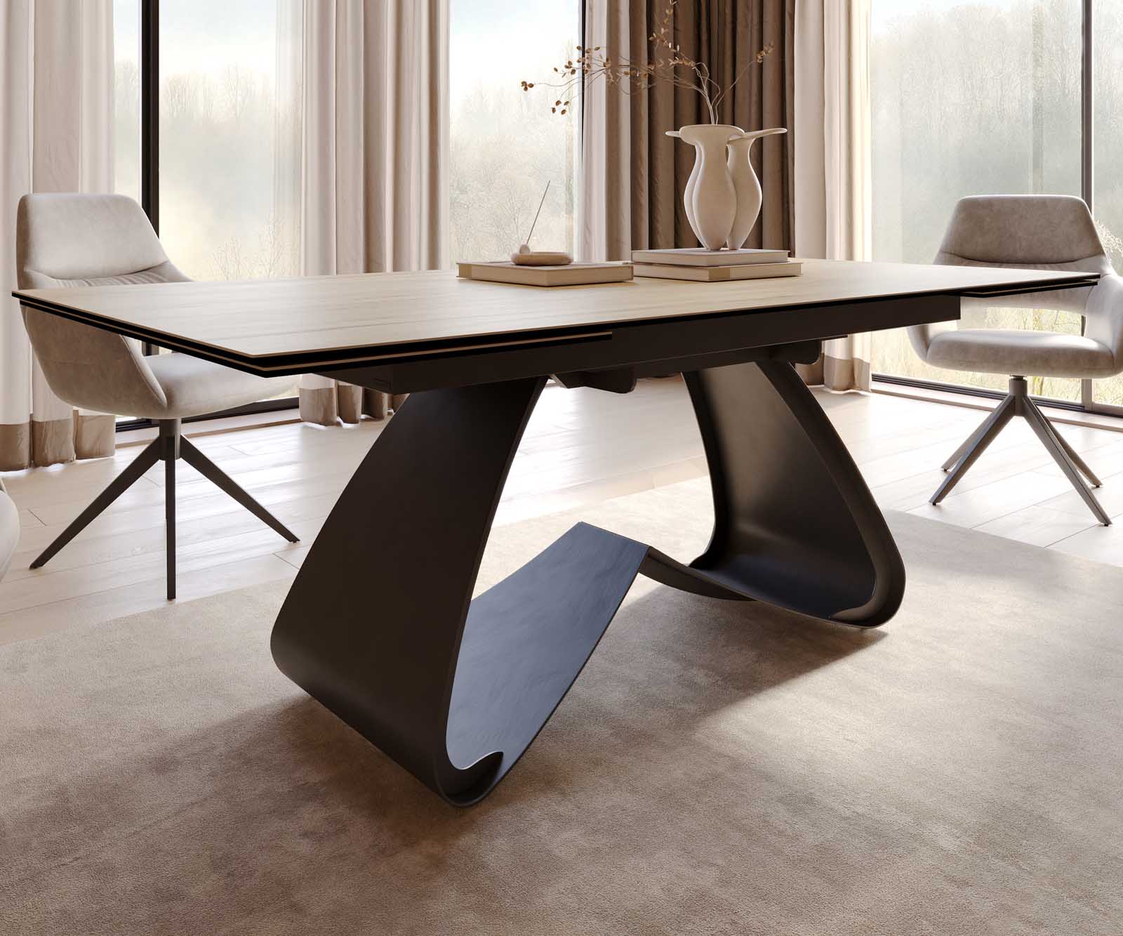 Маса 200-300x100 Keramik Laminam® Sabbia Дъбцвят W-Рамка Черен разтегателна Edge 5